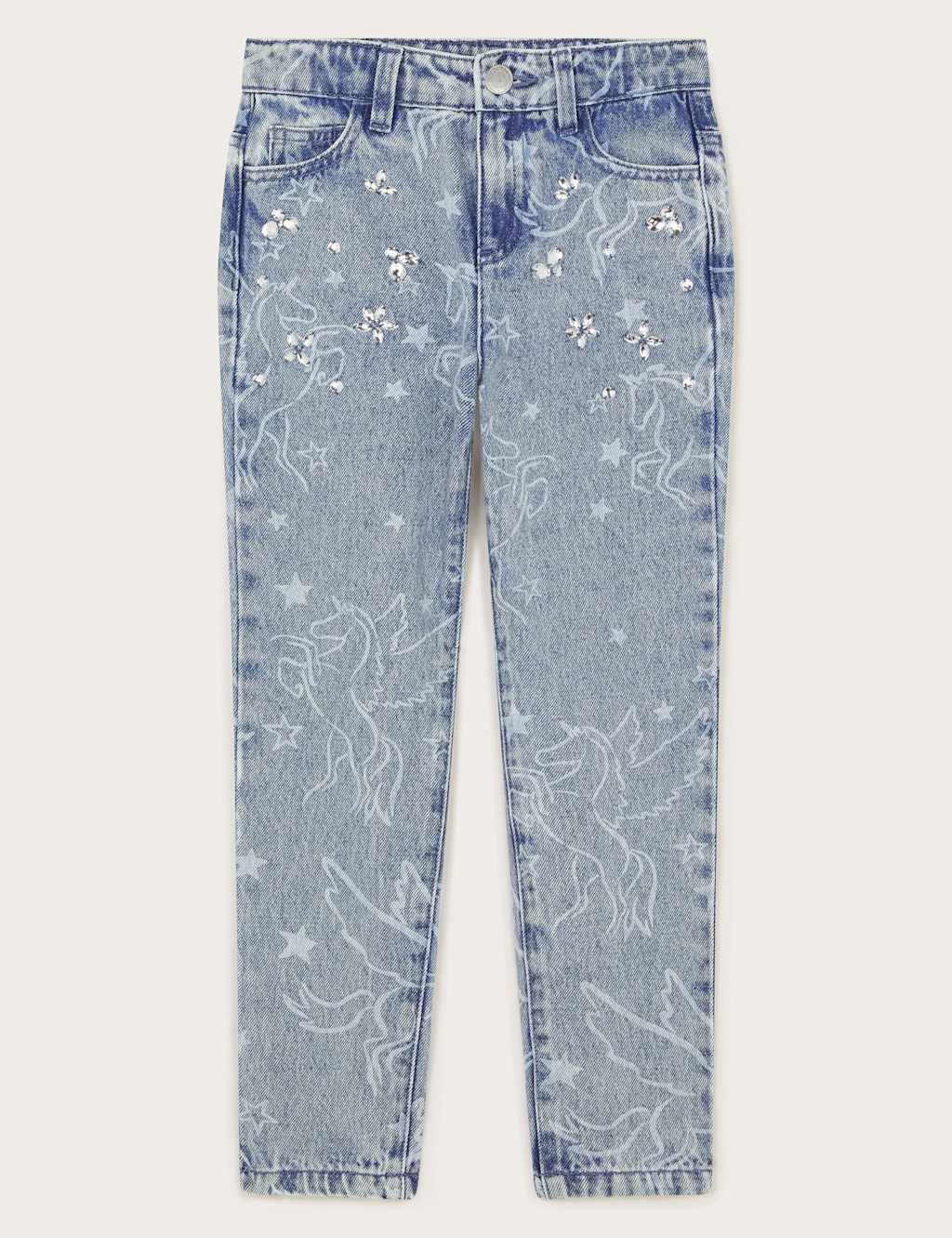 Pure Cotton Rhinestone Unicorn Straight Jeans (3-13 Yrs) 4 of 4