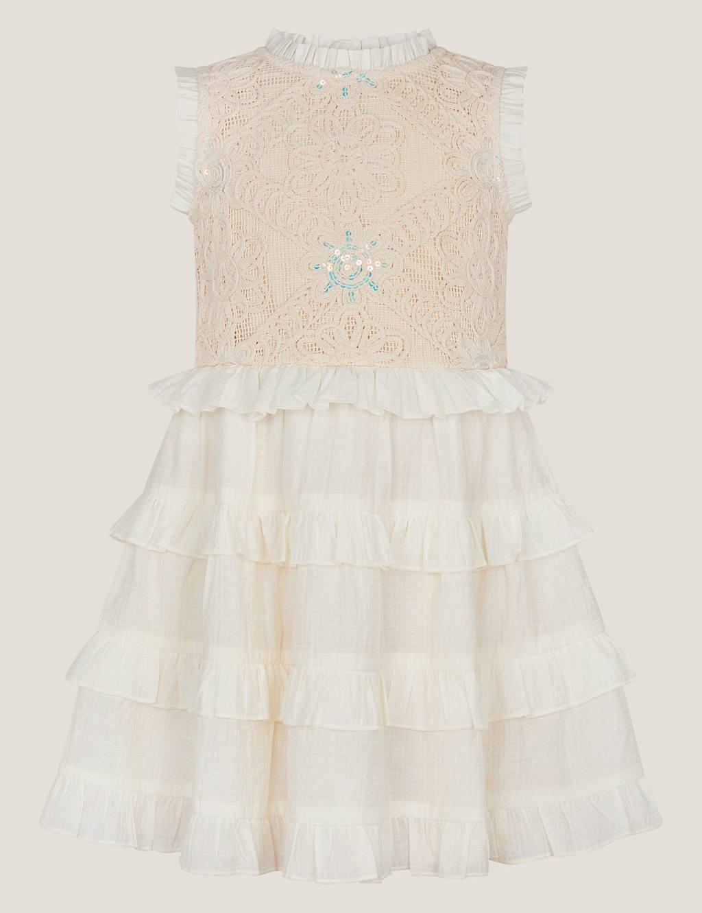 Pure Cotton Embroidered Frill Tiered Dress (3-13 Yrs) 1 of 3