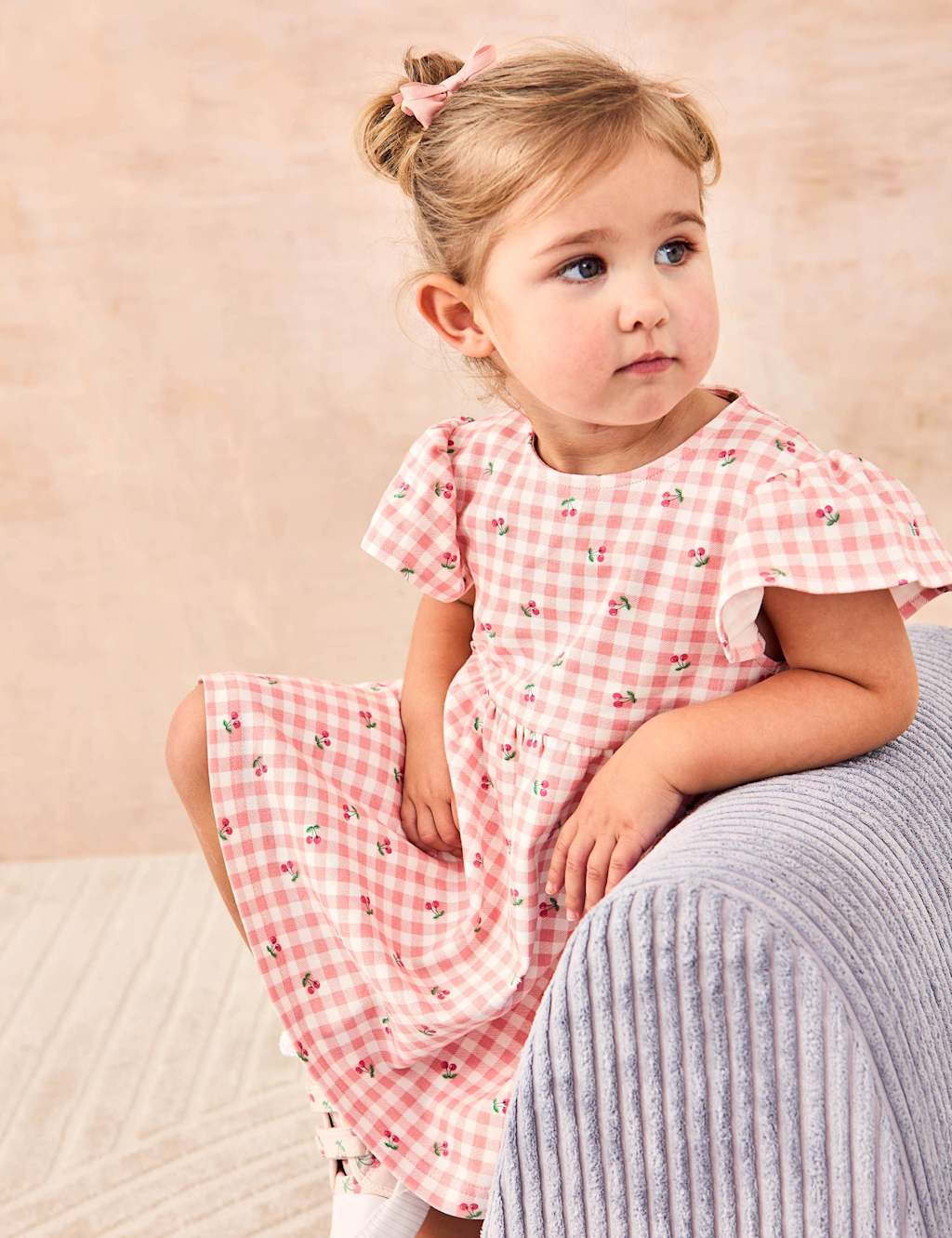 Pure Cotton Cherry Flutter Sleeve Dress (6 Mths-7 Yrs) 5 of 5