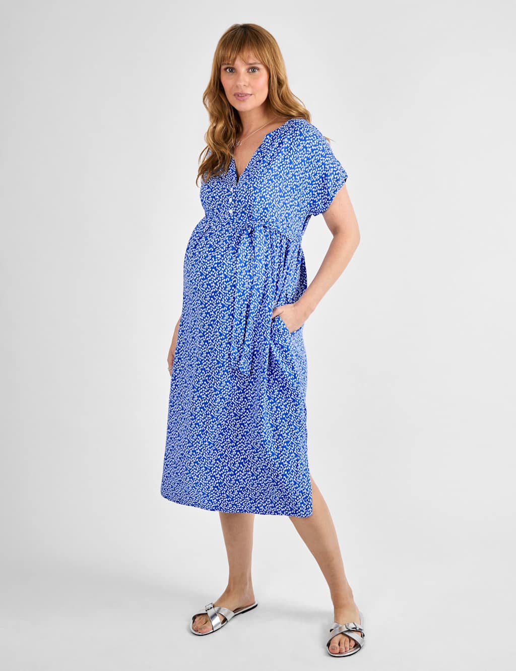 Maternity Printed Notch Neck Midi Dress 2 of 4