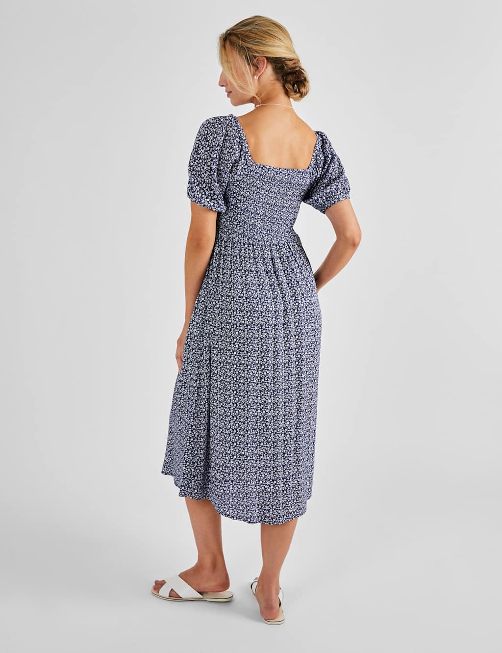 Maternity Ditsy Floral Midi Shirred Dress 4 of 4