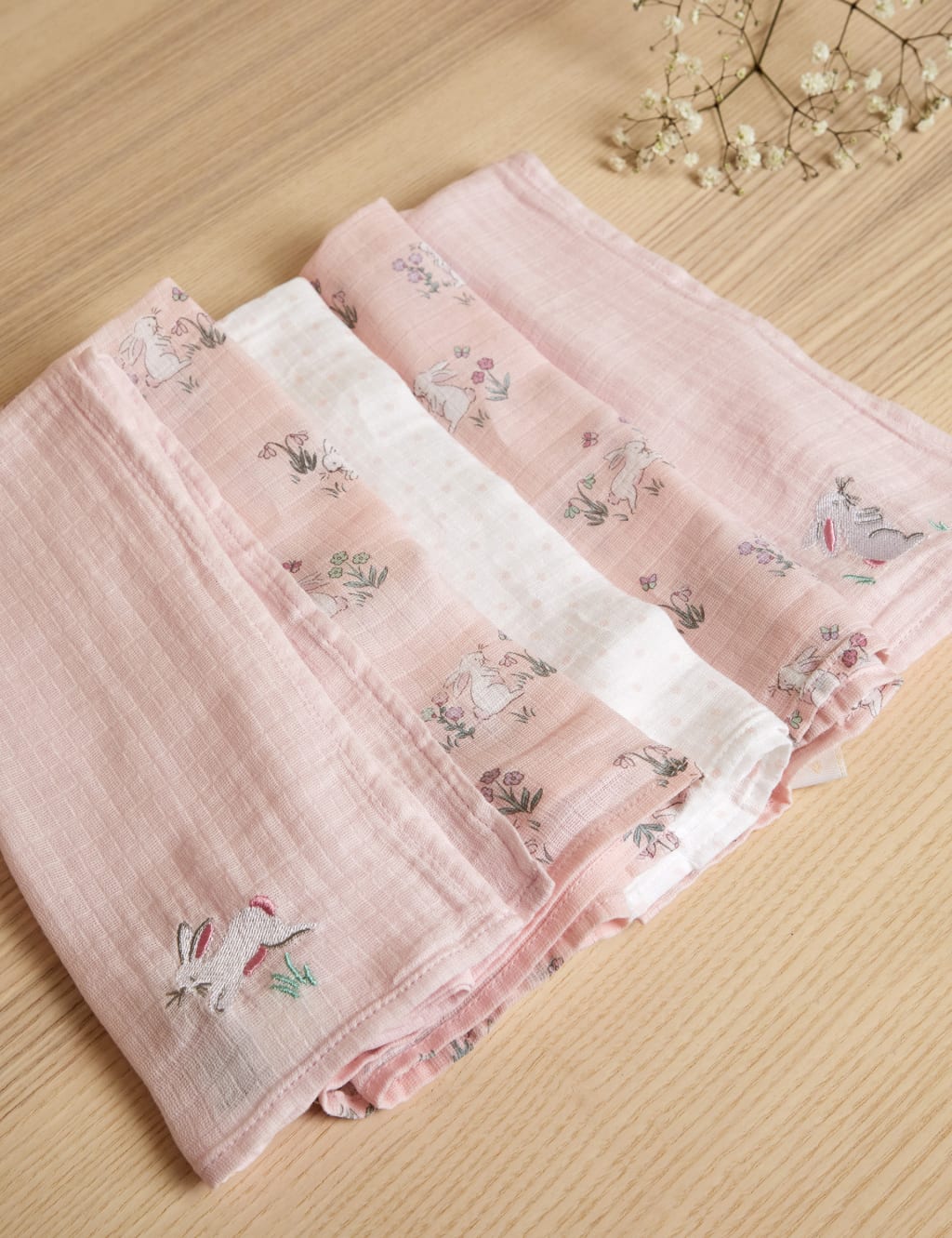 5pk Pure Cotton Bunny Muslin Squares JoJo Maman Bebe M S
