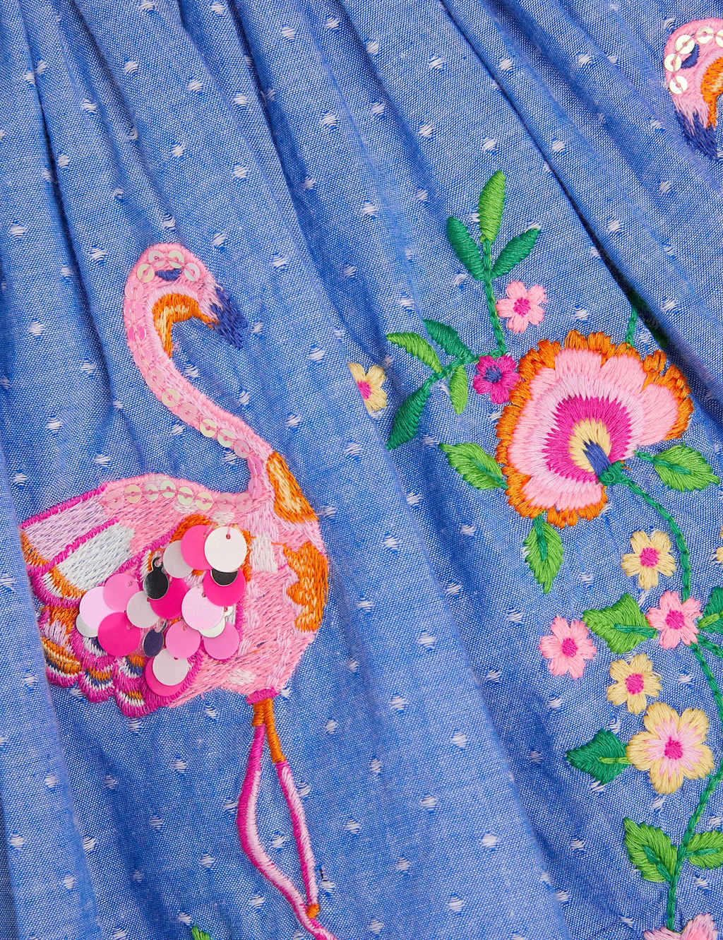 Chambray Flamingo Embroidered Skirt (3-13 Yrs) 3 of 3
