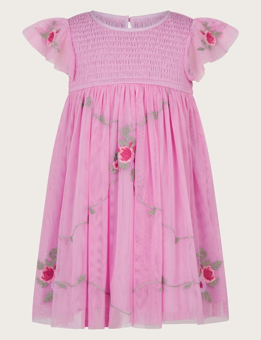Flower Embroidered Shirred Occasion Dress (0-3 Yrs) | Monsoon | M&S