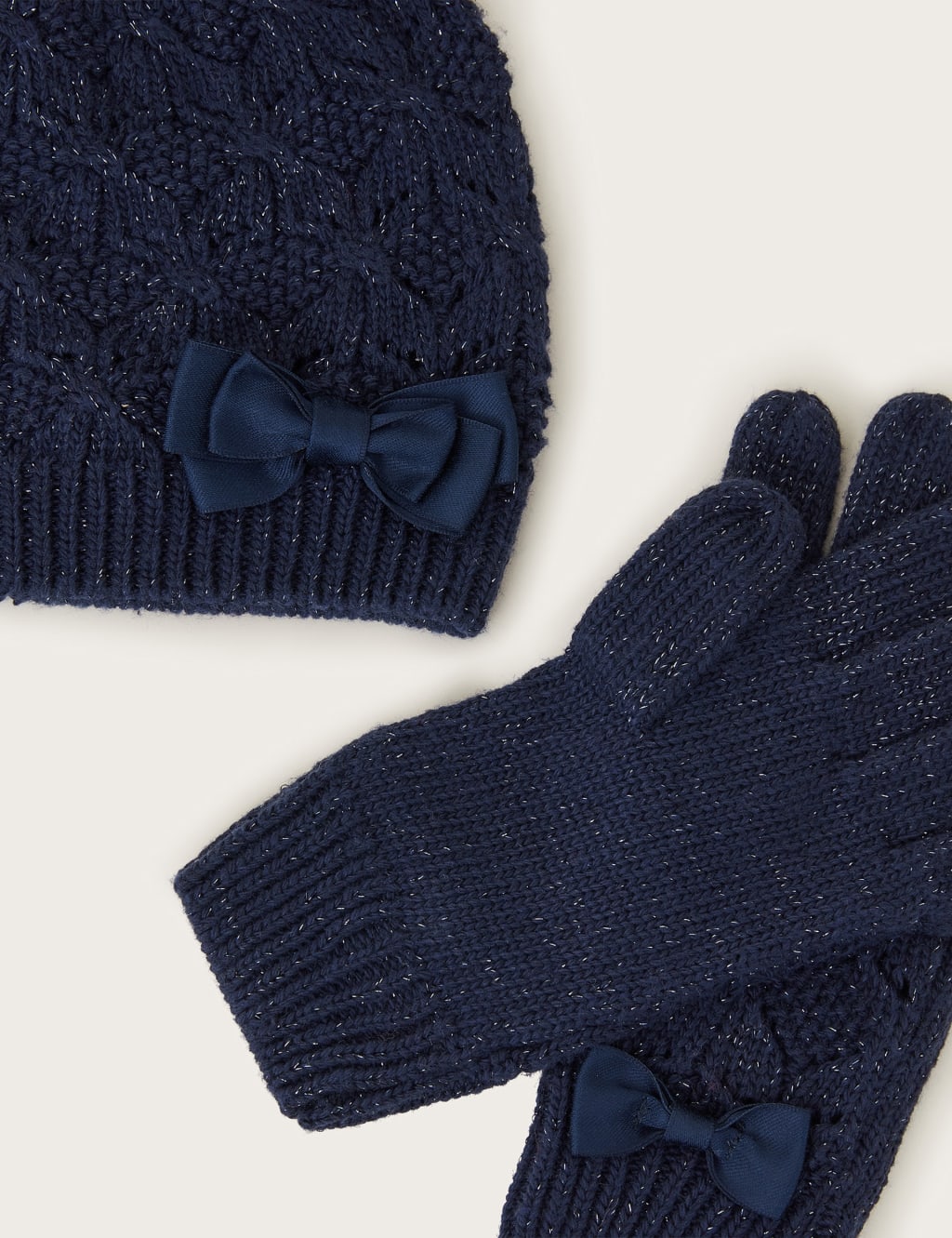 Kids Bow Detail Hat and Glove Set 3 13 Yrs
