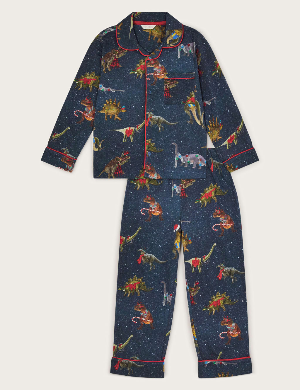 Pure Cotton Christmas Dinosaur Print Pyjamas 2 13 Yrs