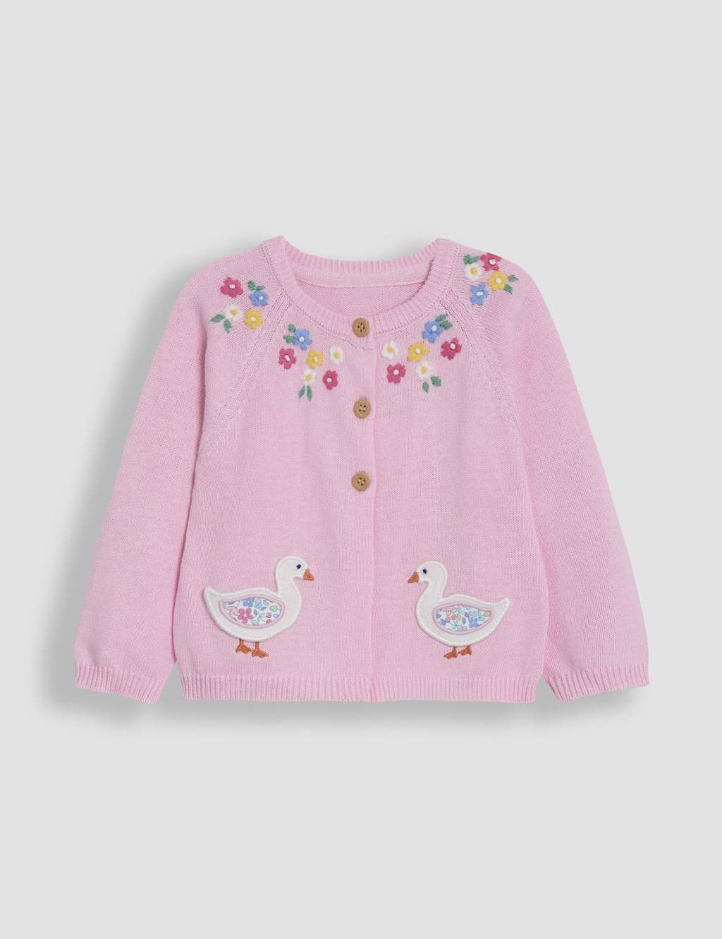 Pure Cotton Knitted Floral Duck Cardigan (0-5 Yrs) 1 of 3