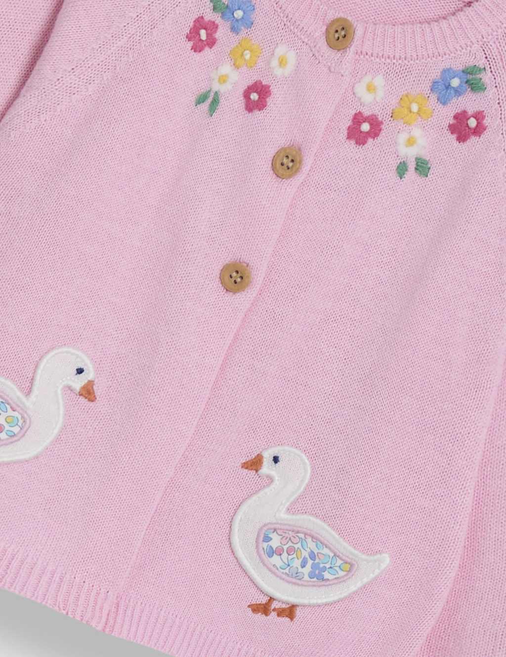 Pure Cotton Knitted Floral Duck Cardigan (0-5 Yrs) 3 of 3