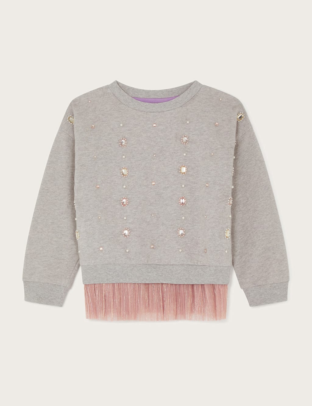 Pure Cotton Beaded Tulle Trim Sweatshirt (3-15 Yrs) 2 of 4