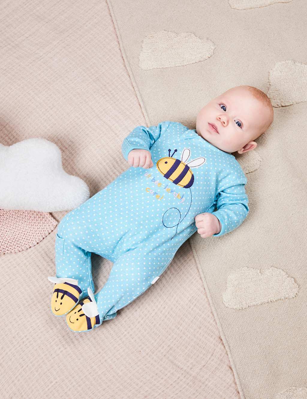 Pure Cotton Spot Bee Applique Zip Sleepsuit (0-12 Mths) 2 of 6