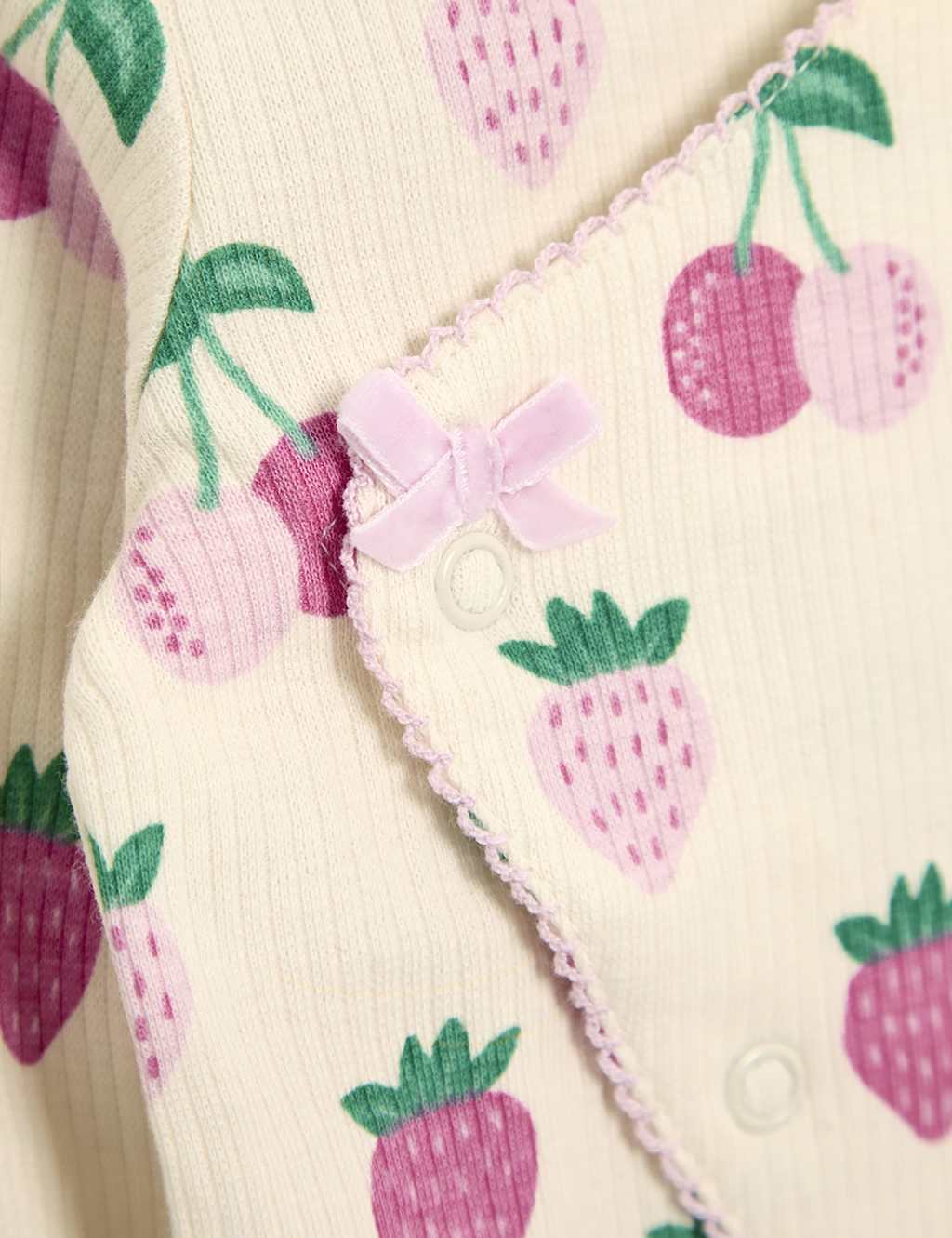 Pure Cotton Ribbed Fruit Sleepsuit (0-12 Mths) 3 of 3