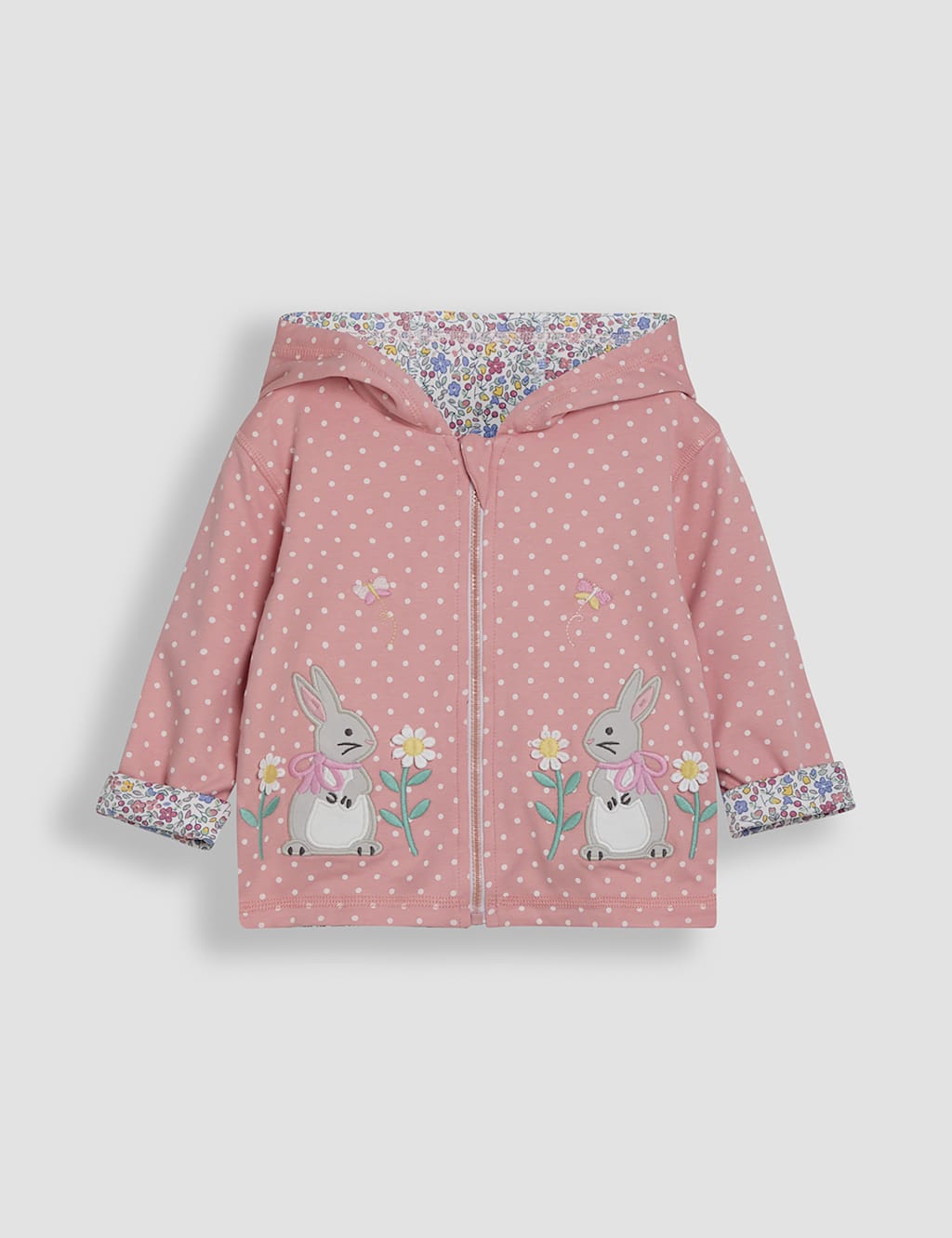 Pure Cotton Floral & Bunny Reversible Hoodie (6 Mths-5 Yrs) 2 of 7