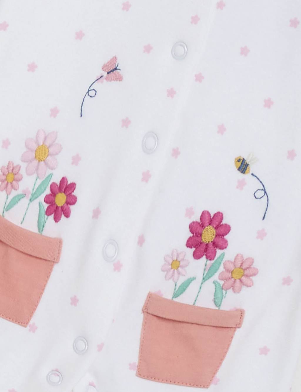 Pure Cotton Flower Pot Appliqué Sleepsuit (Newborn - 12 Mths) 2 of 3