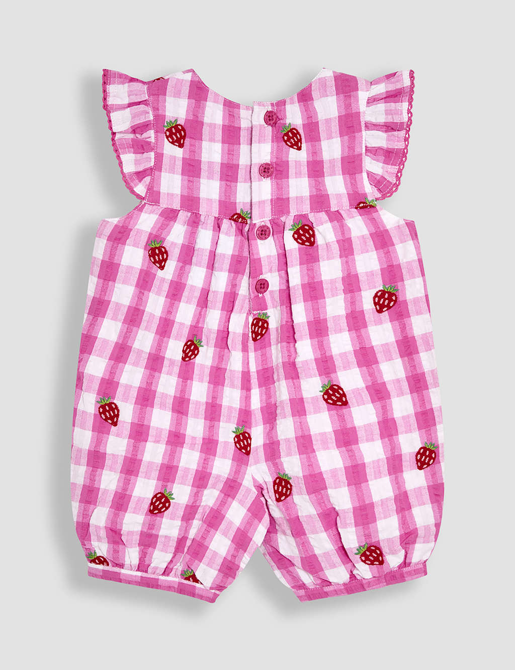 Pure Cotton Strawberry Gingham Romper (0-24 Mths) 2 of 3