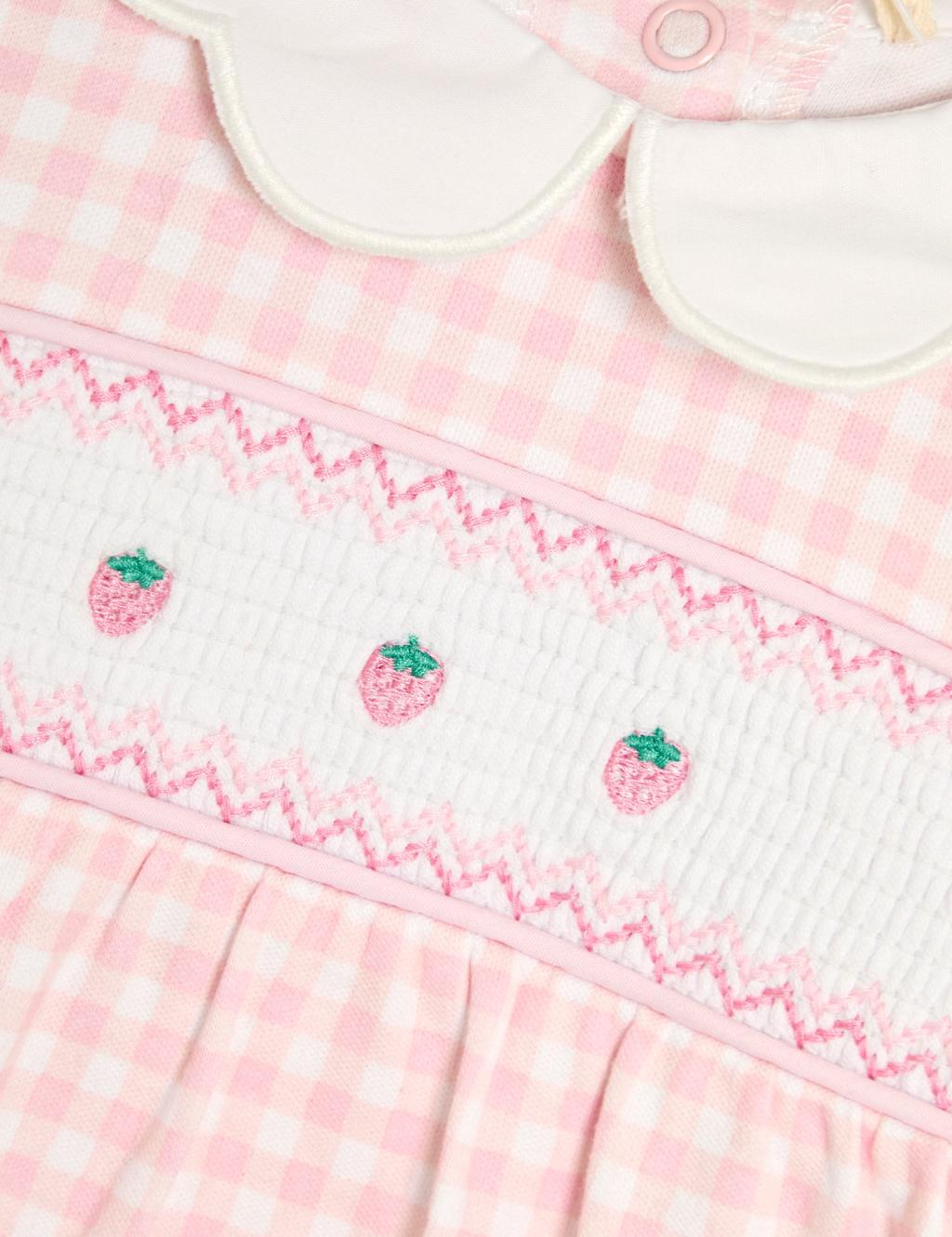 Pure Cotton Checked Strawberry Sleepsuit (0-12 Mths) 2 of 3