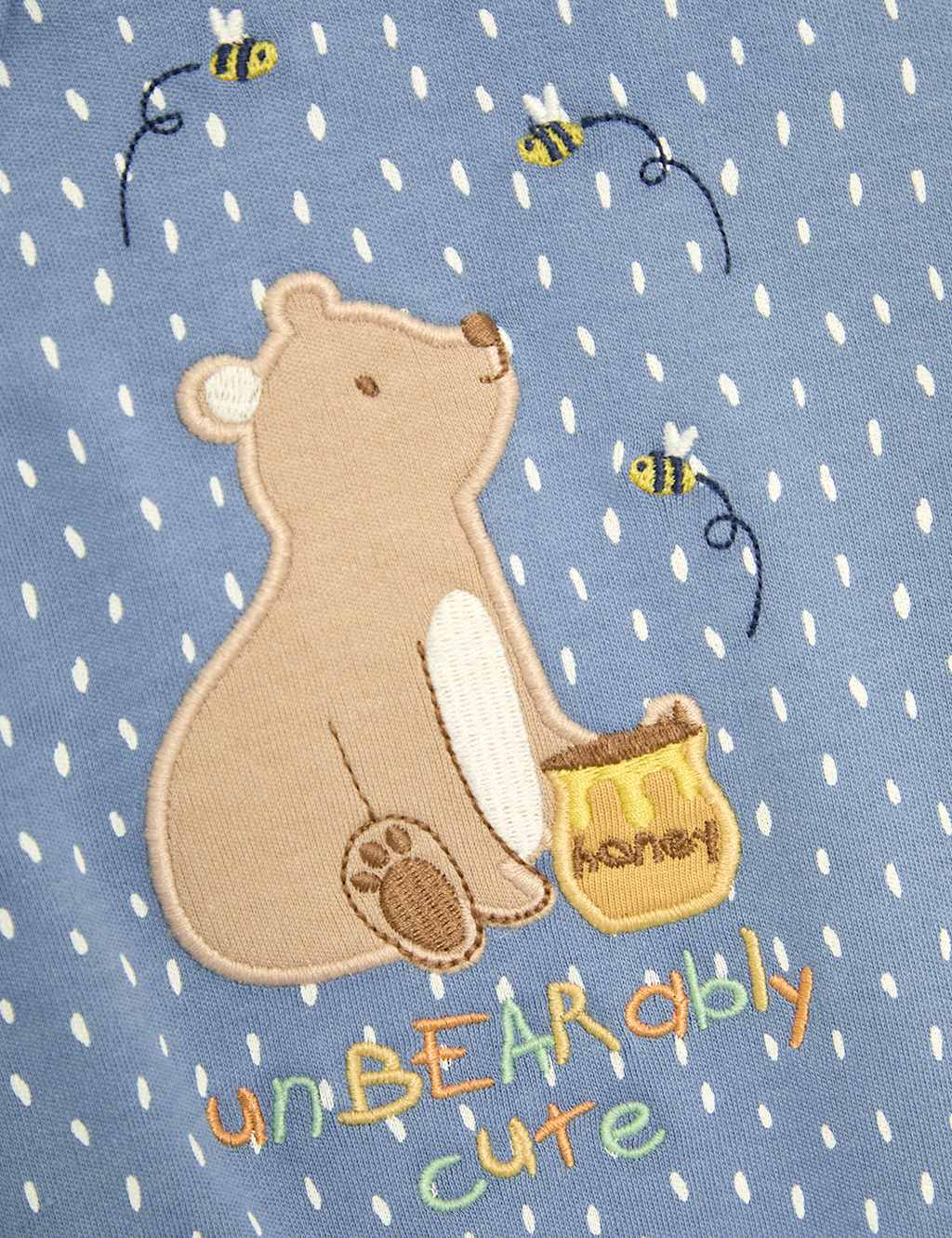 Pure Cotton Bear Applique Zip Sleepsuit (0-12 Mths) 2 of 3