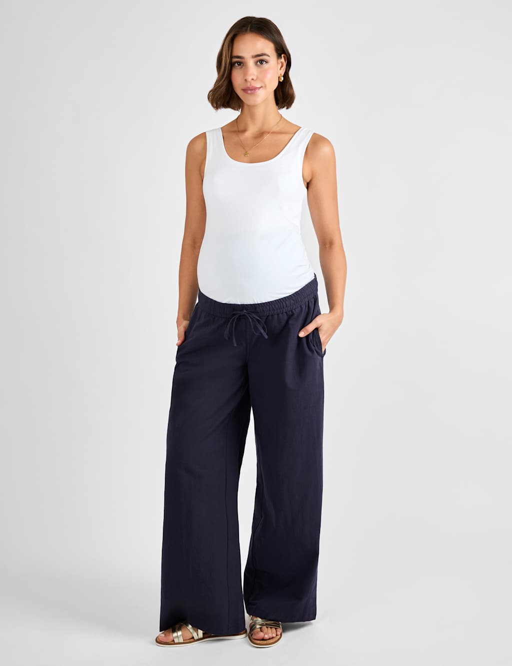 Maternity Wide Leg Trousers with Linen 2 of 4