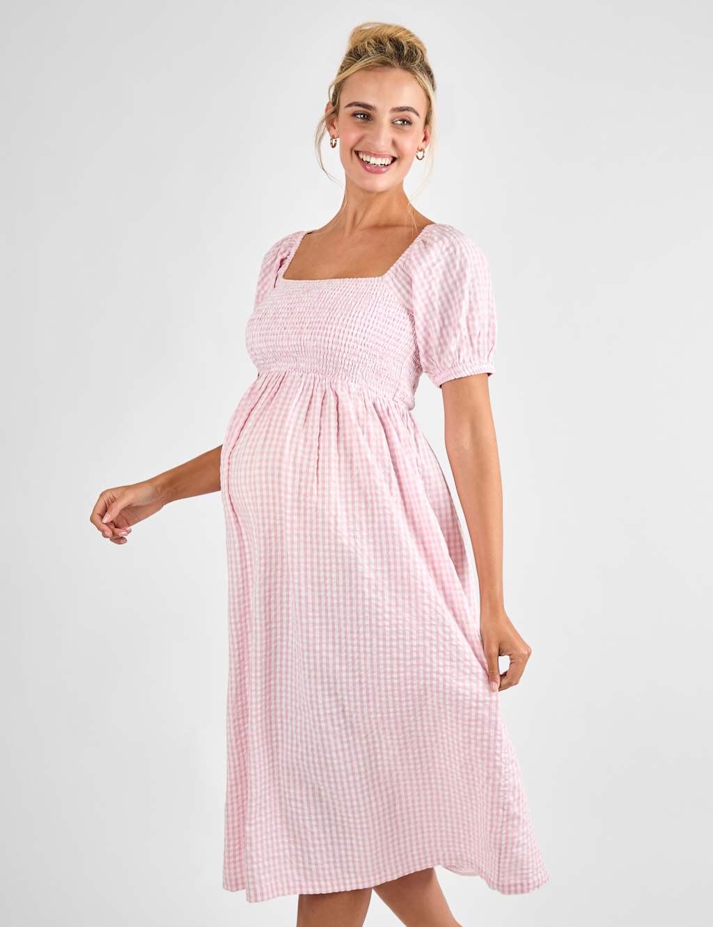Maternity Pure Cotton Gingham Midi Smock Dress 2 of 4