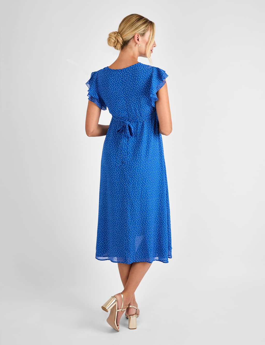 Maternity Polka Dot Midi Waisted Dress 4 of 4