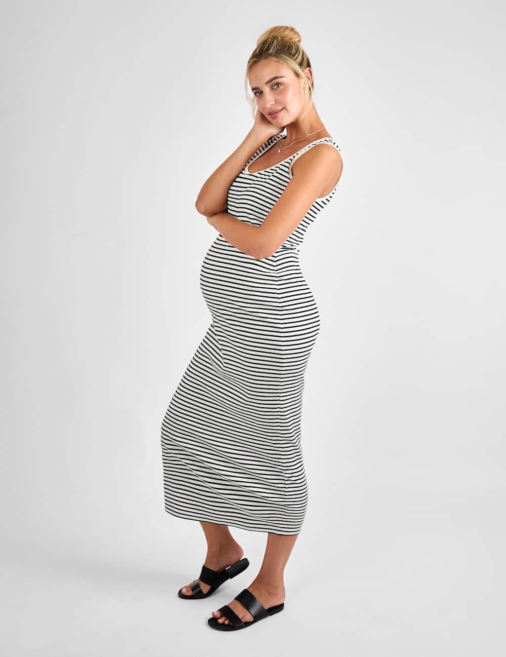 Maternity Cotton Rich Striped Ribbed Maxi Dress 2 of 4