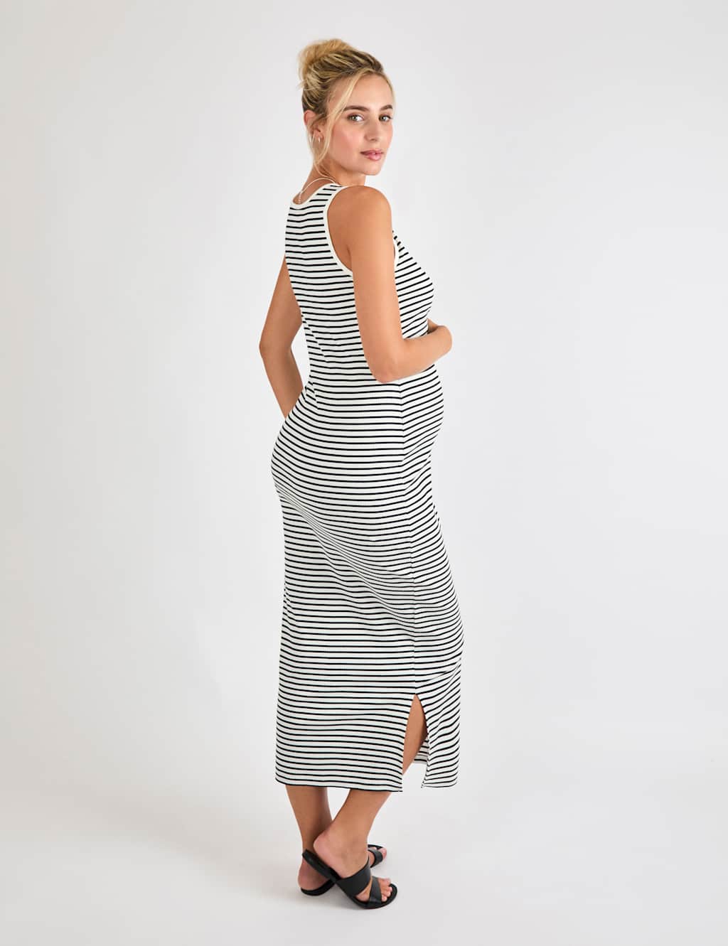 Maternity Cotton Rich Striped Ribbed Maxi Dress 3 of 4