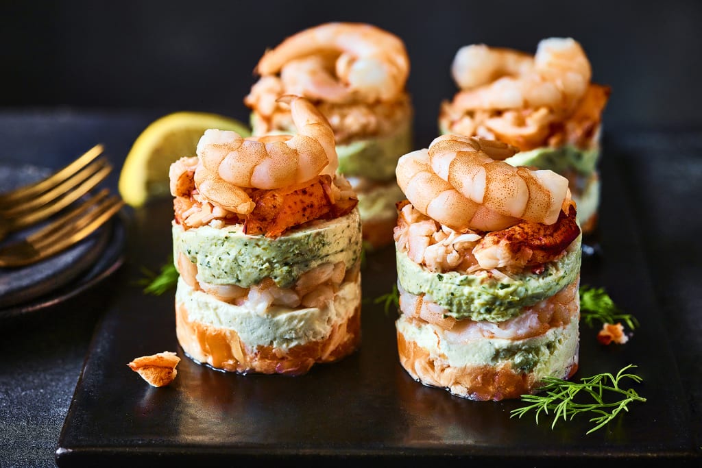 Collection 4 Lobster, Salmon & Prawn Towers (Serves 4) 1 of 2