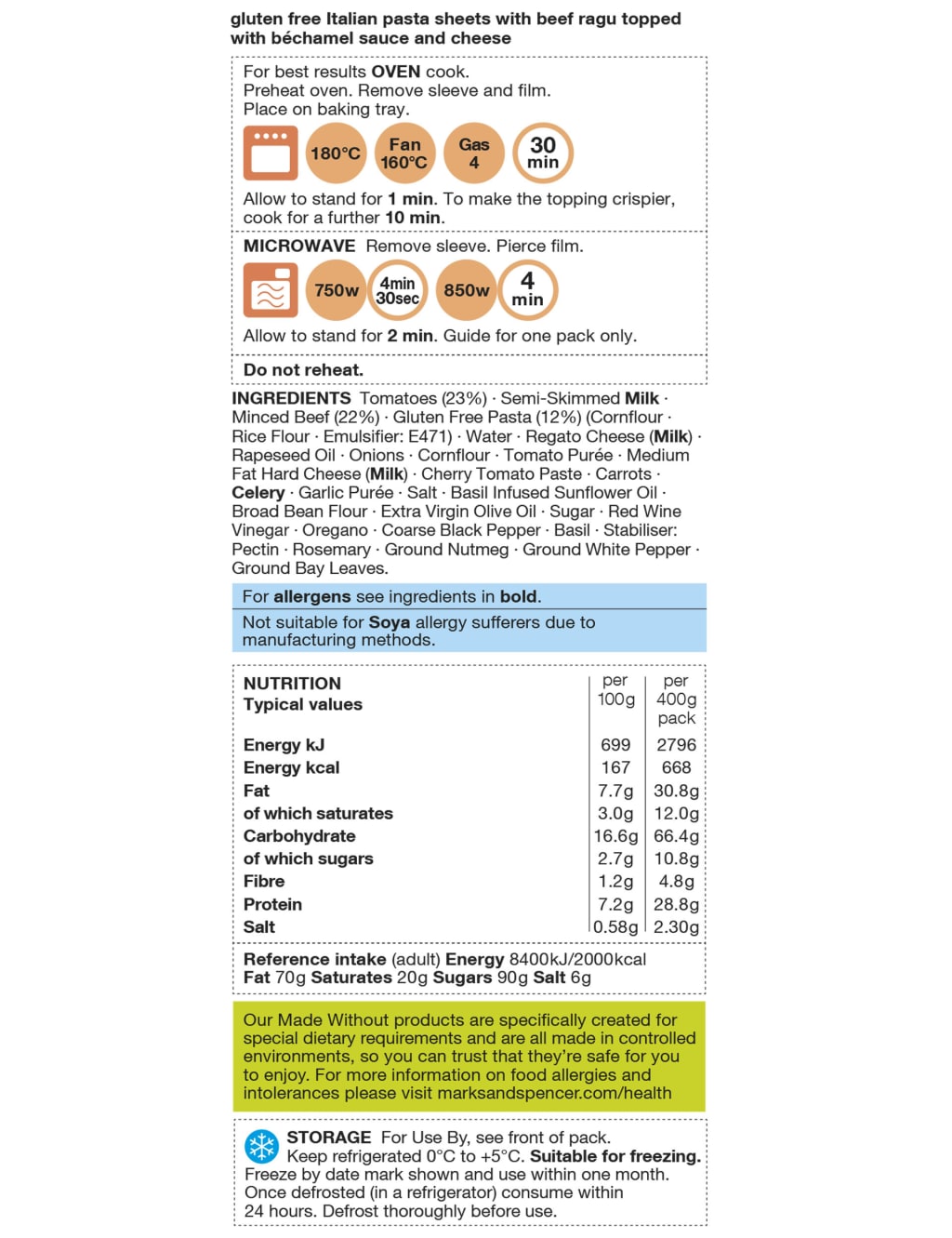 Made Without Wheat Beef Lasagne (Serves 2) - (Last Collection Date 30th September 2020) 2 of 2