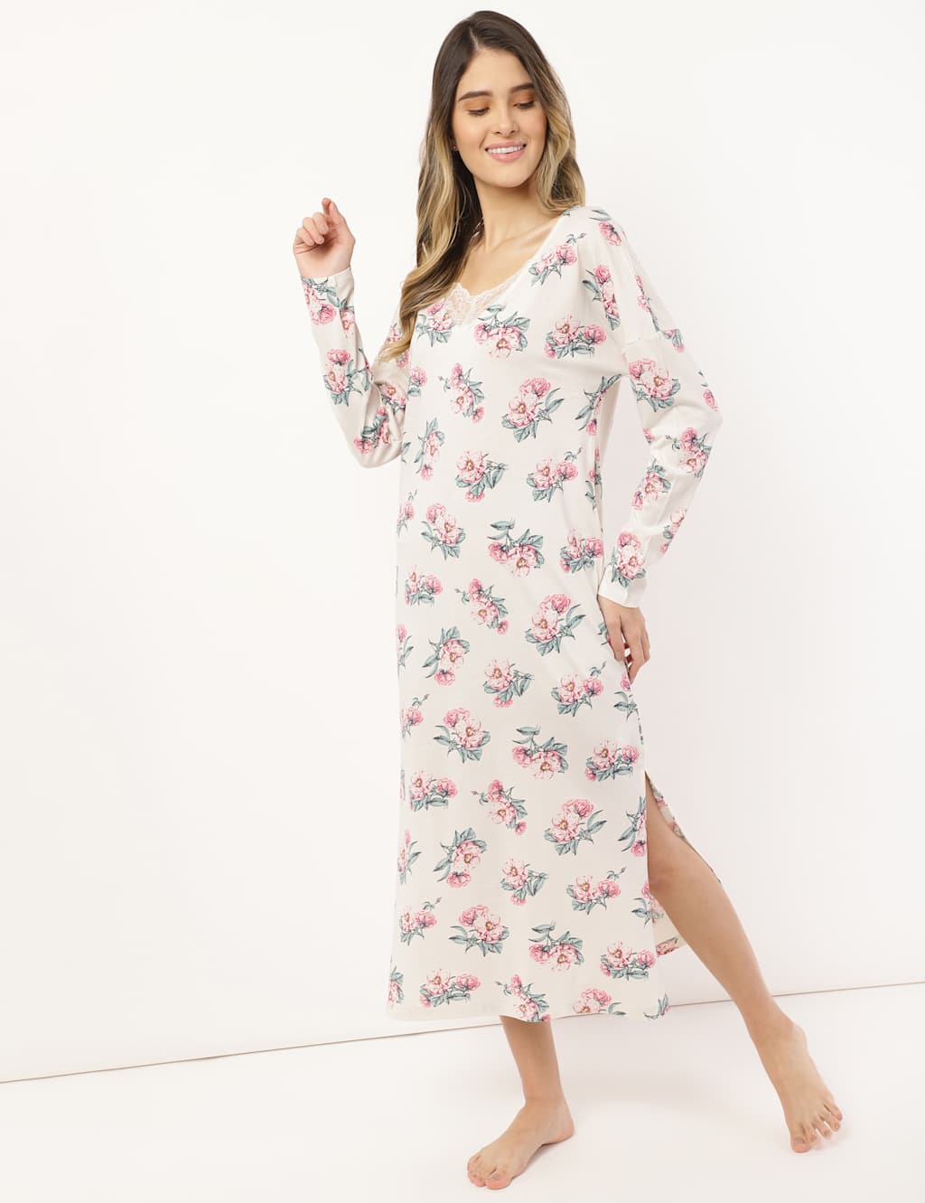 Cotton Modal Floral Long Nightdress 1 of 4