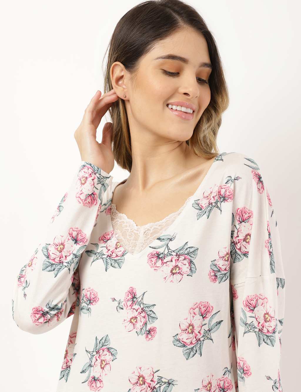 Cotton Modal Floral Long Nightdress 4 of 4