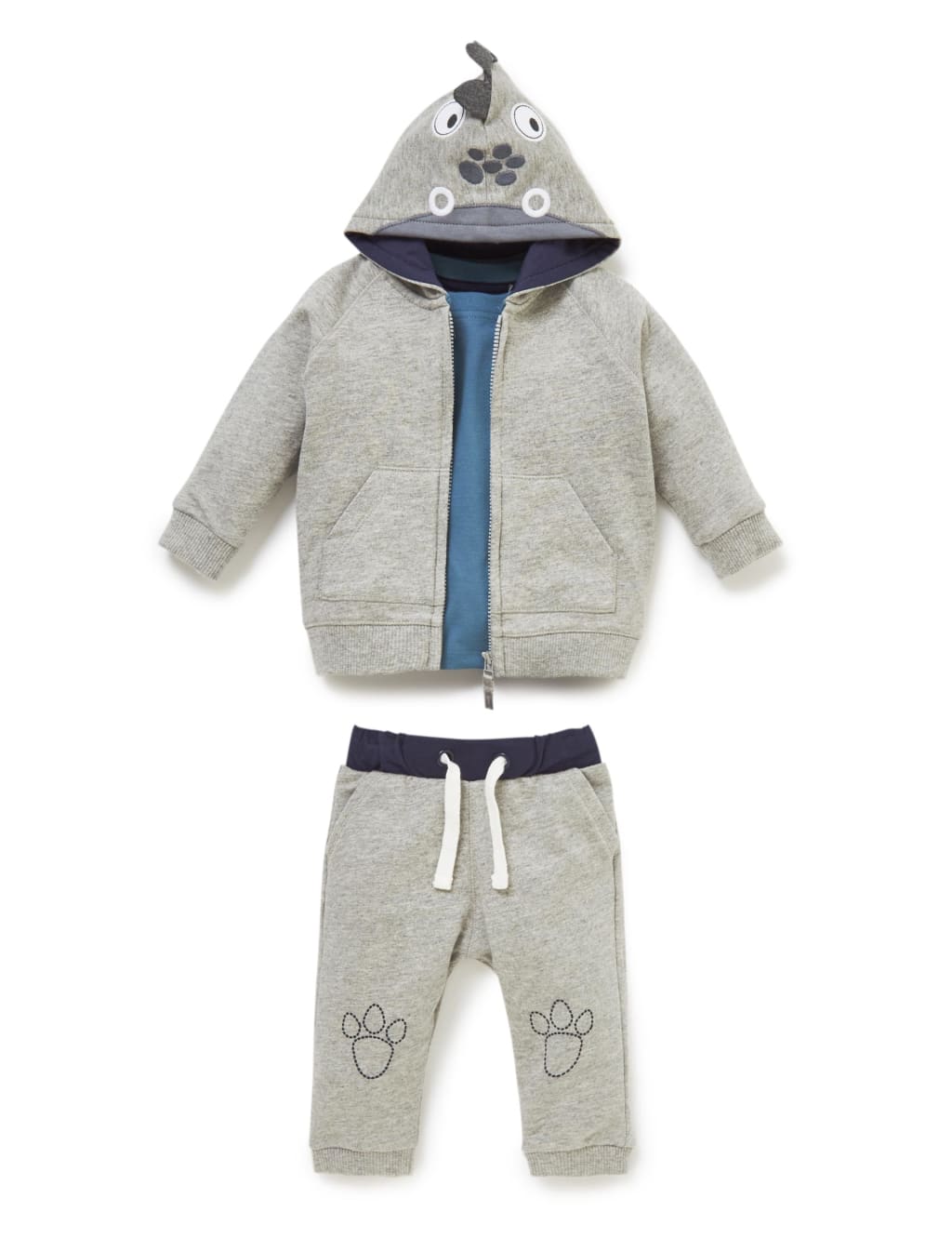 3 Piece Pure Cotton Hooded Sweat Top, Joggers & T-Shirt Outfit 1 of 4