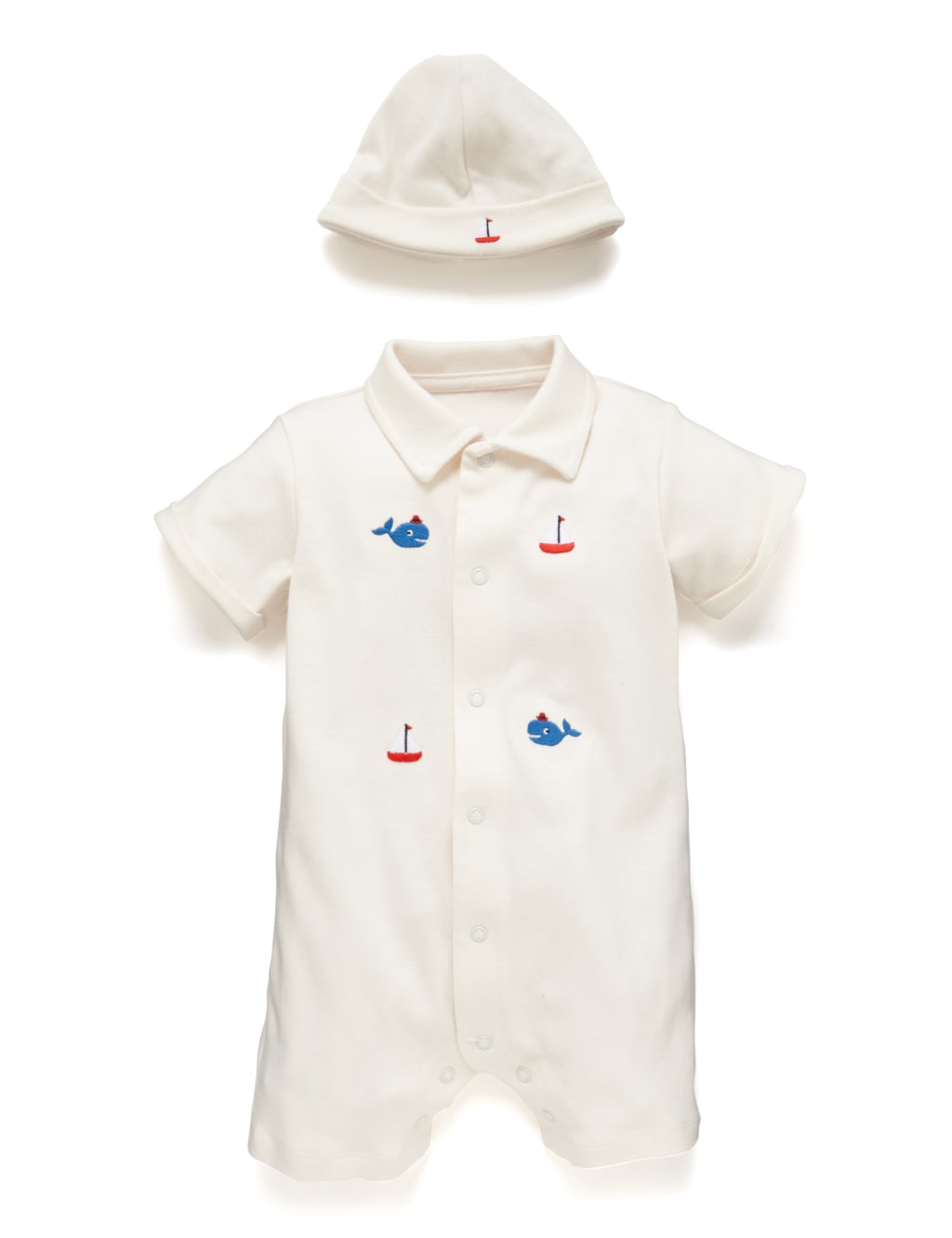 Pure Cotton Embroidered Romper & Hat 1 of 2