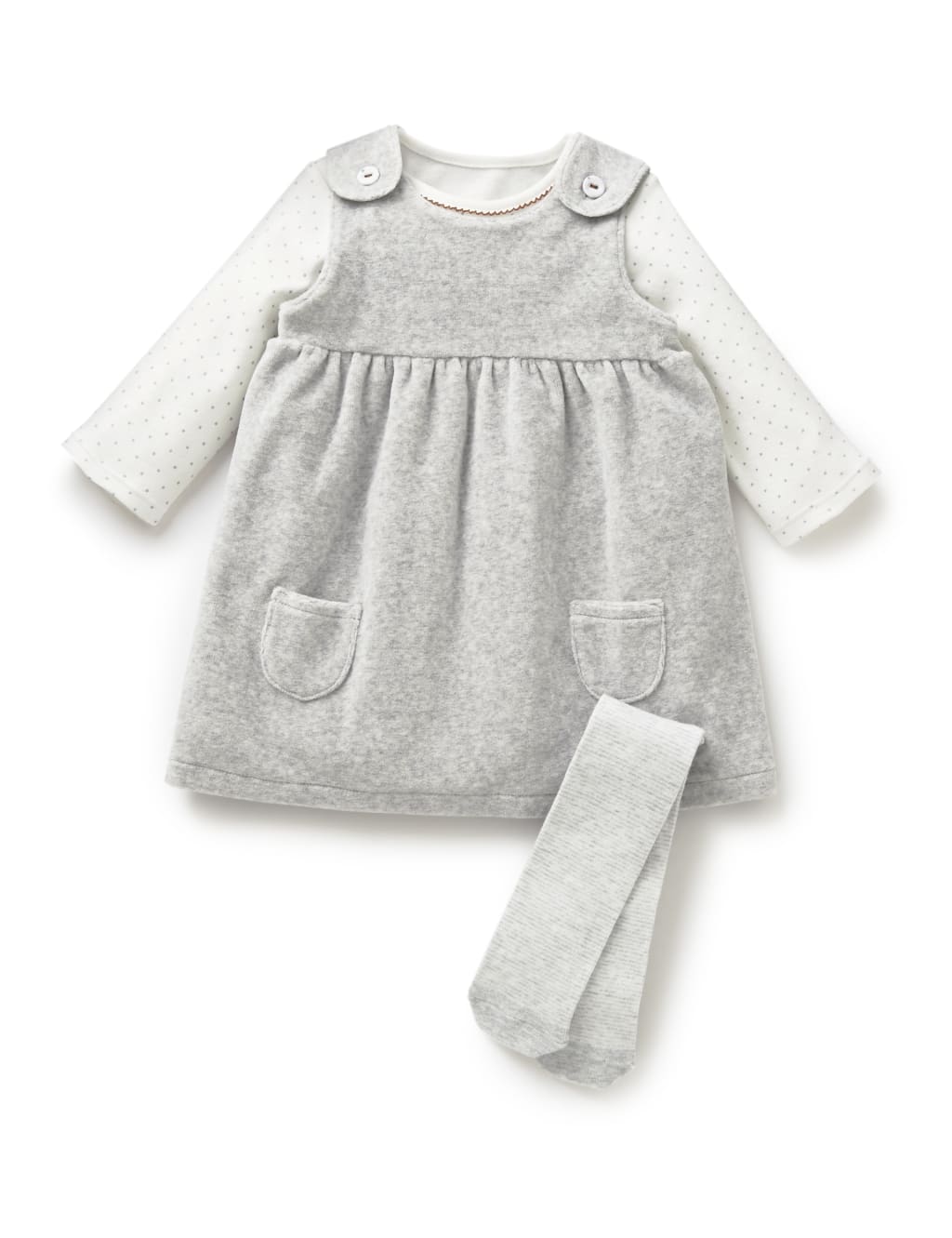 3 Piece Cotton Rich Velour Dress, Bodysuit & Tights Outfit 1 of 4