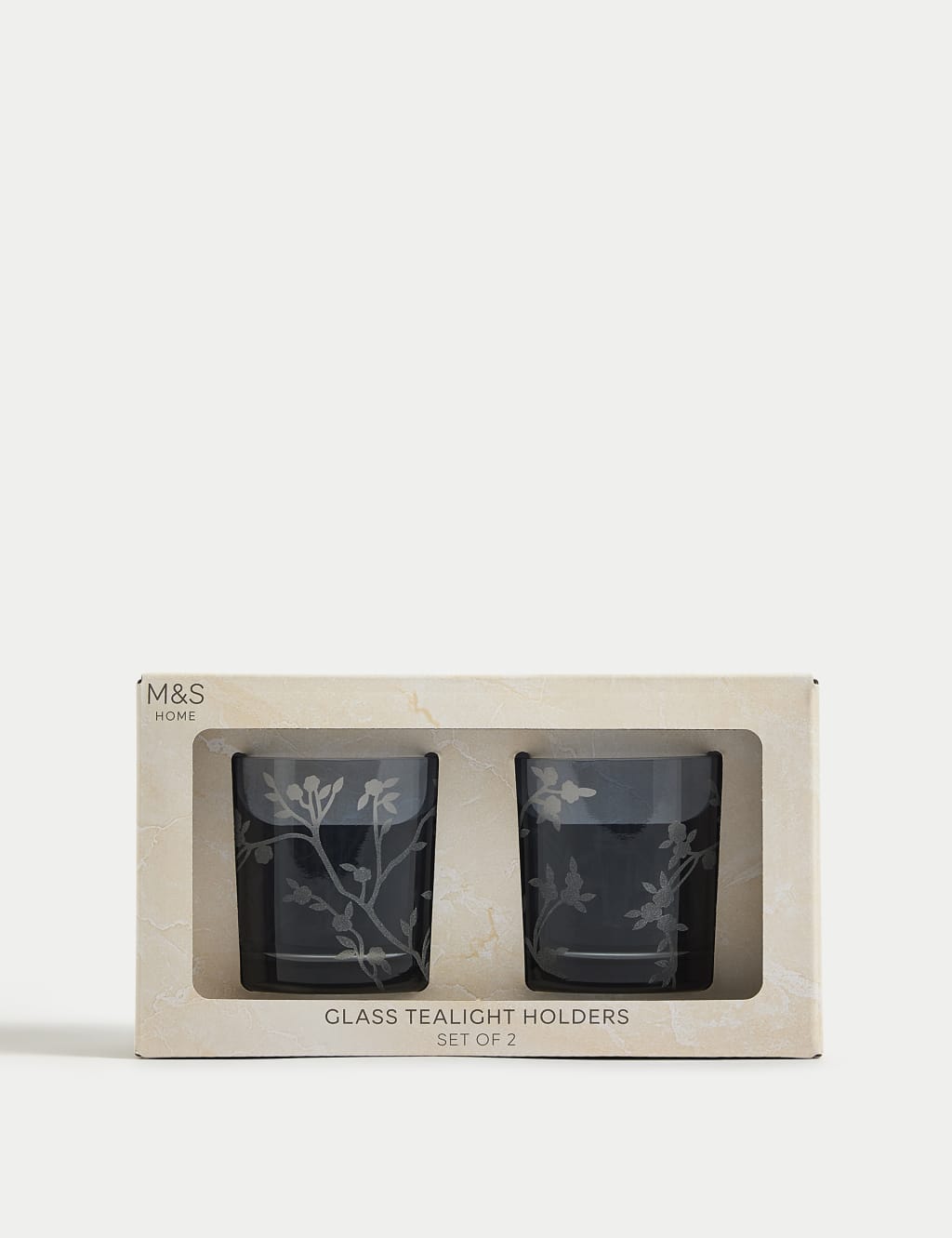 2pk Cherry Blossom Glass Tealight Holders M S Collection M S