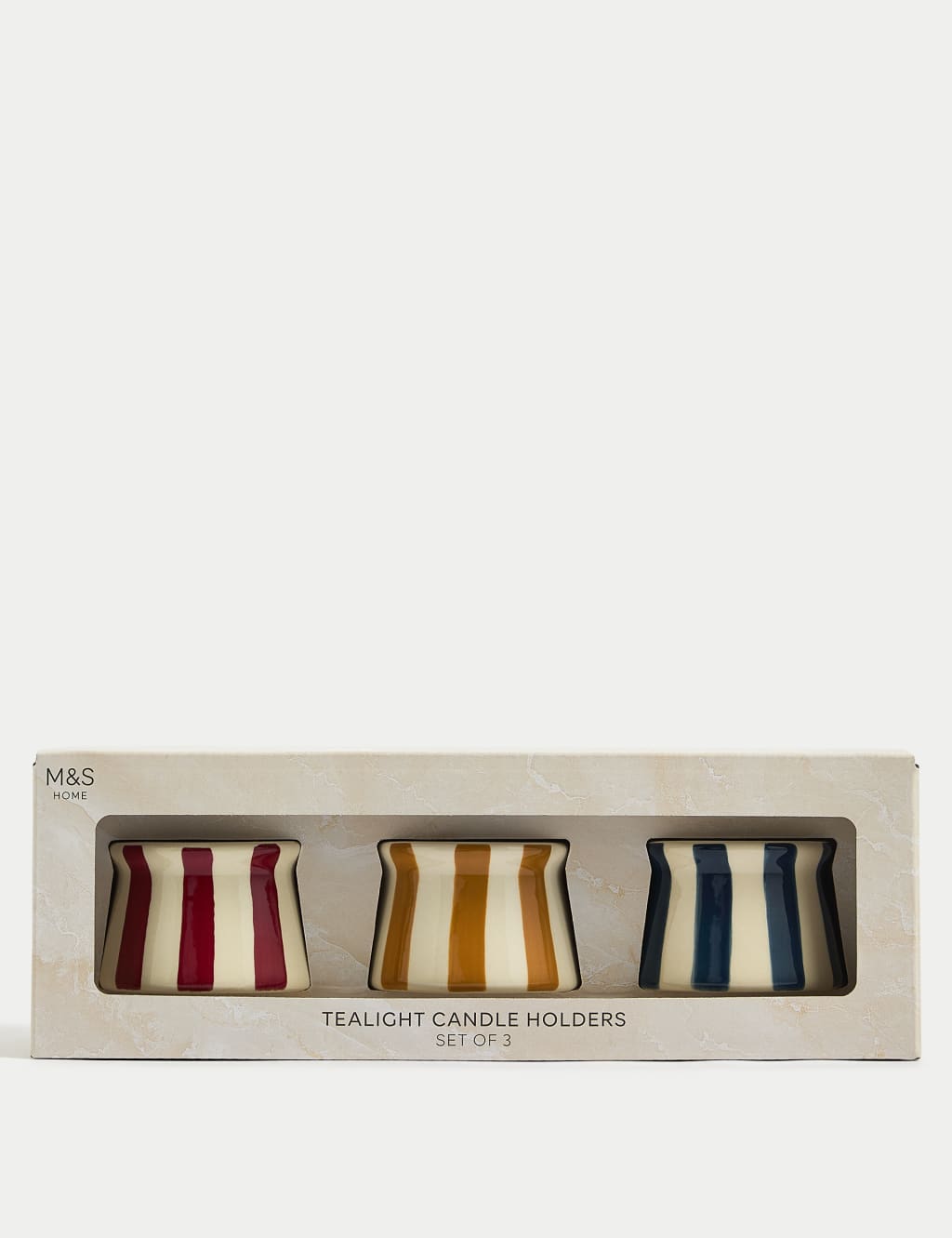 Set of 3 Striped Ceramic Tealight Holders M S Collection M S