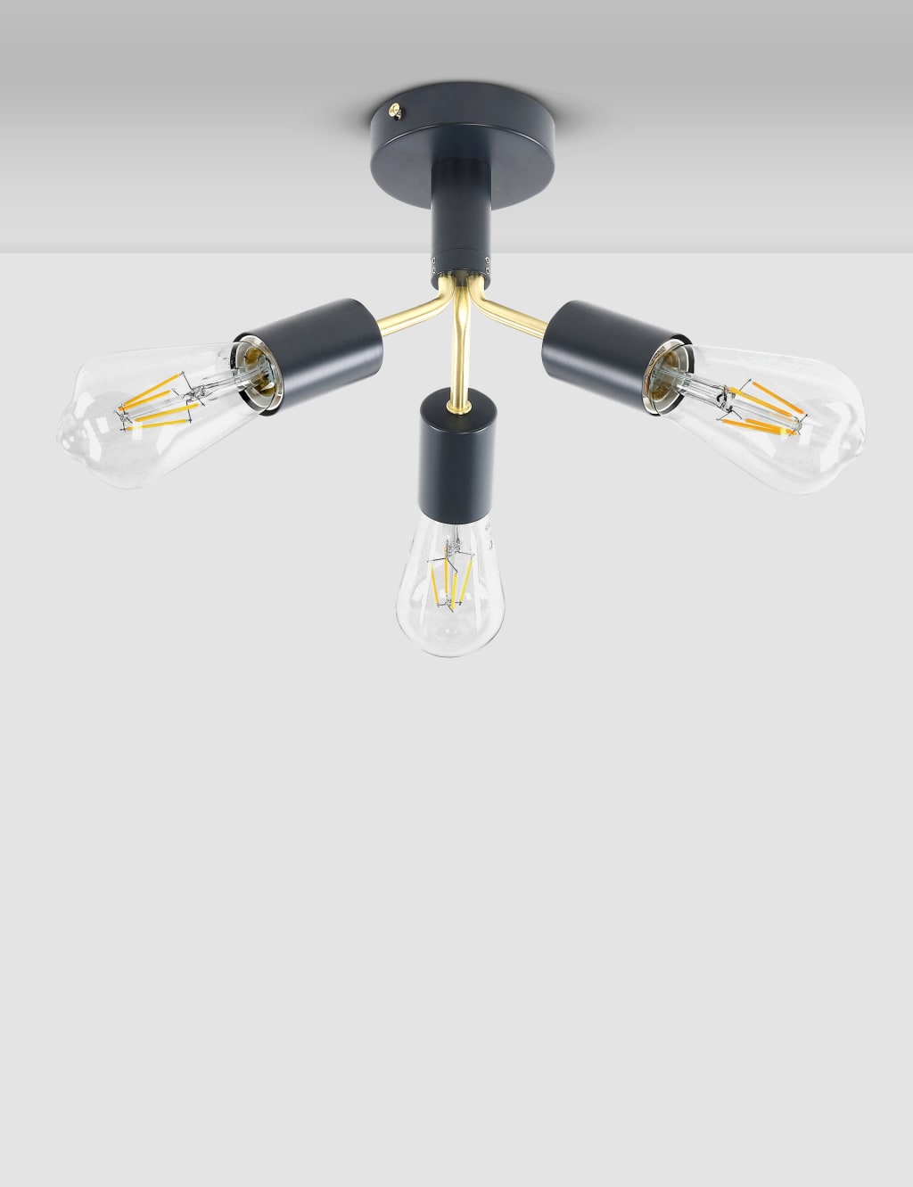 Exposed Bulb 3 Light Flush Ceiling Light 1 of 8
