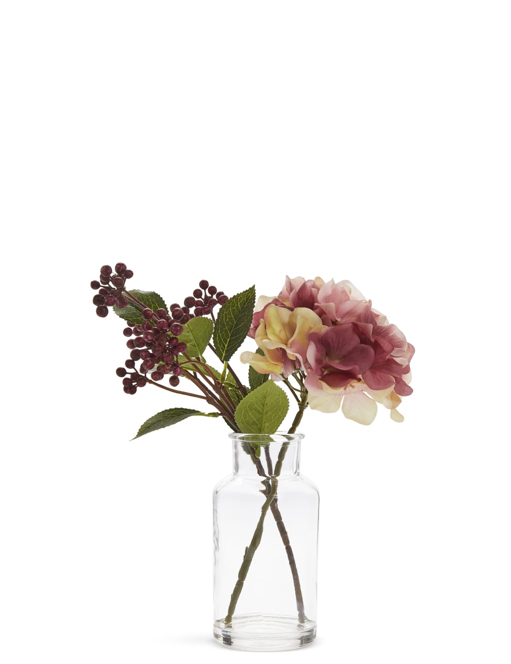 Hydrangea & Berries in Glass Bottle 1 of 3