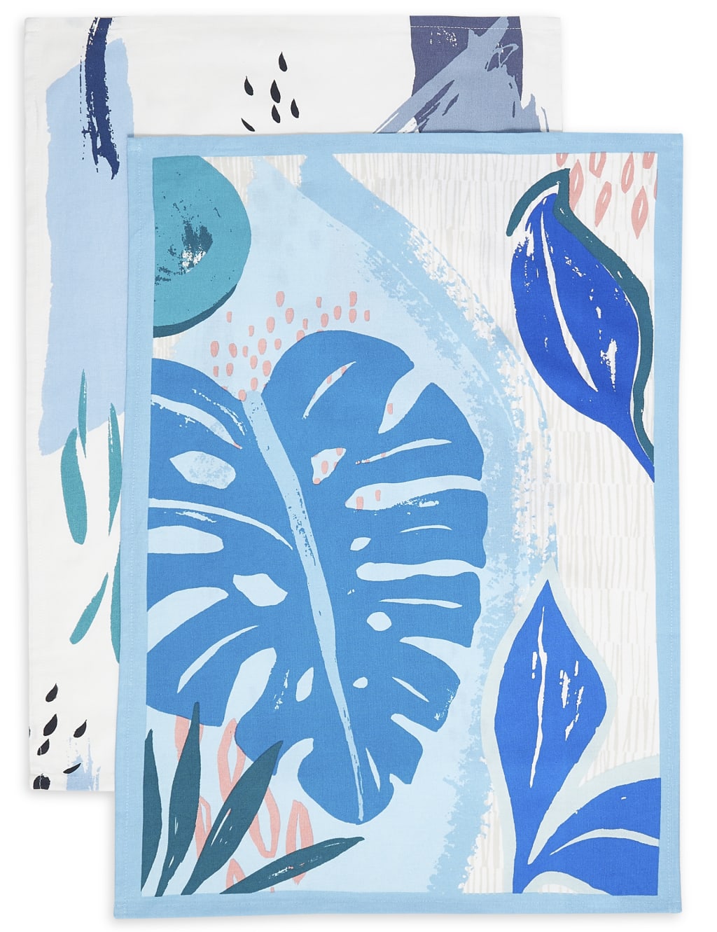 Set of 2 Blue Leaf Design Tea Towels 1 of 3