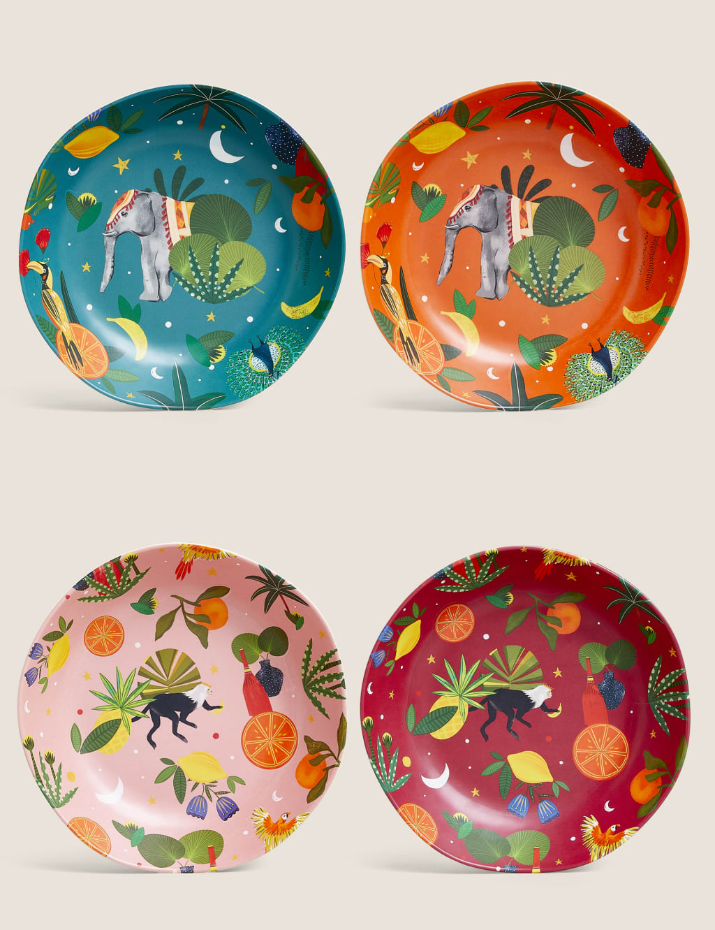 Set of 4 Tropical Jungle Picnic Pasta Bowls 1 of 5