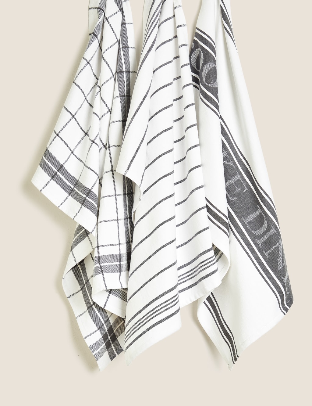 Set of 3 Cotton Rich Striped Tea Towels M S Collection M S