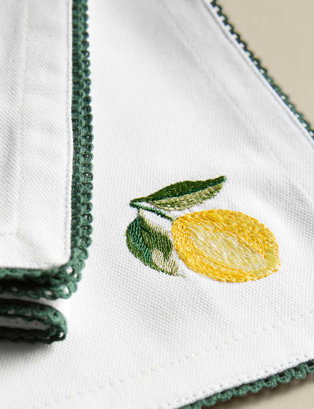 Set of 4 Pure Cotton Lemon Embroidered Napkins 3 of 4