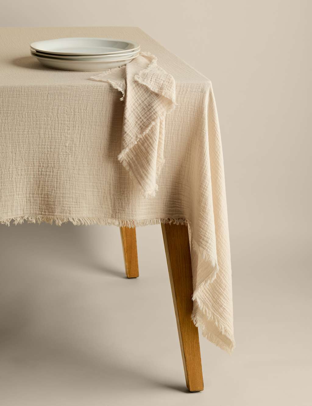Pure Cotton Frayed Edge Muslin Tablecloth 7 of 7