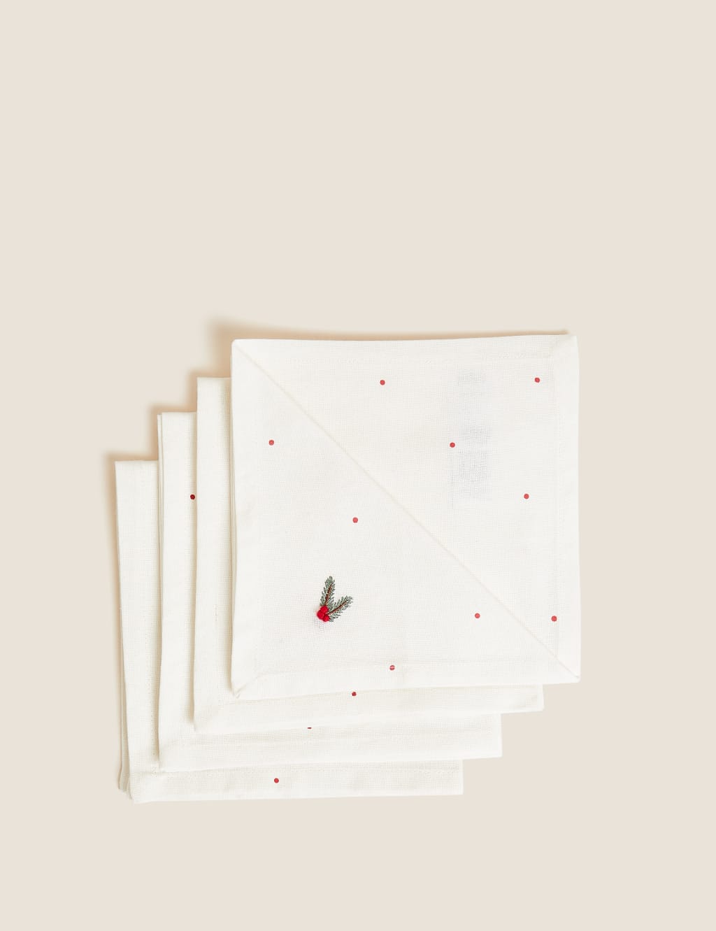 Set of 4 Pure Cotton Holly Napkins 1 of 4