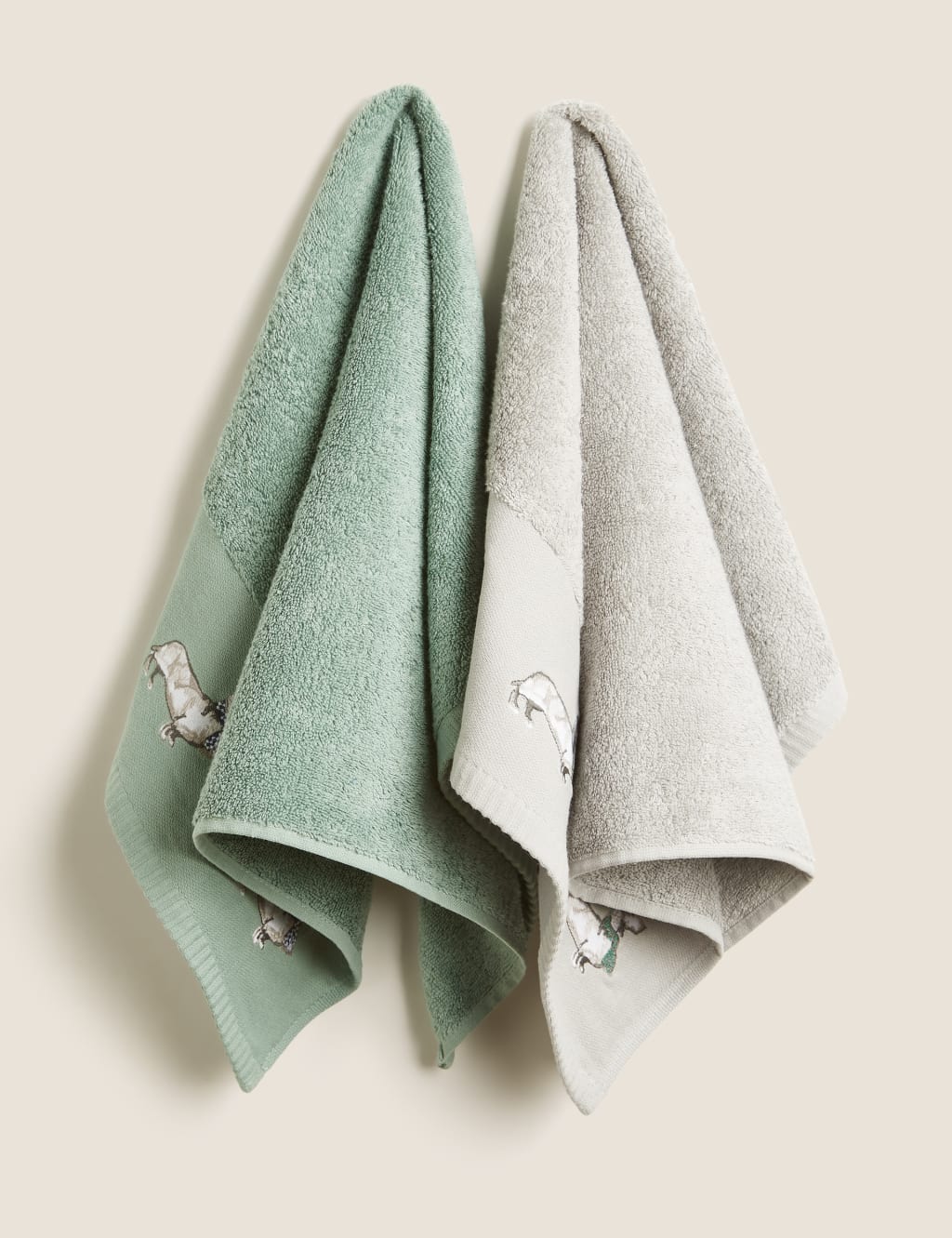 Set of 2 Pure Cotton Sausage Dog Towels M S