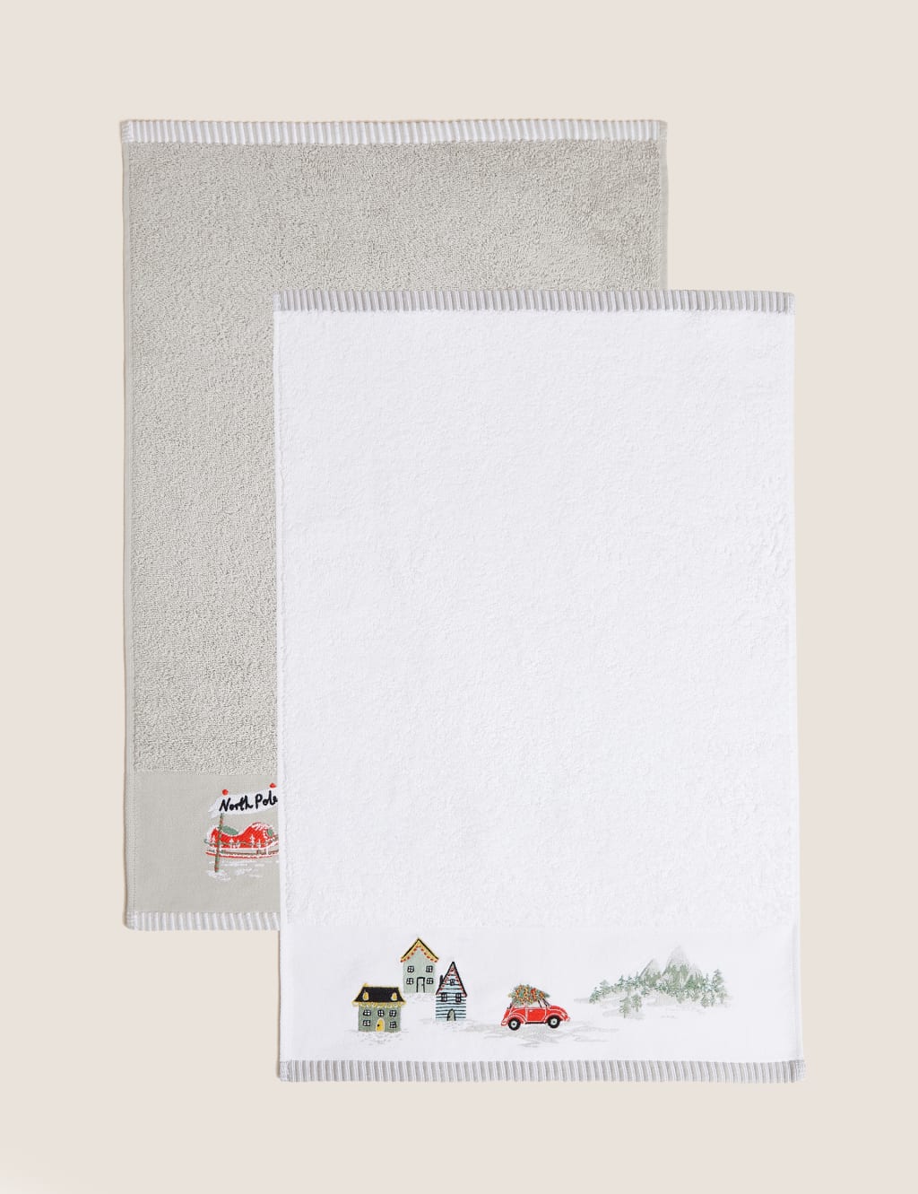 Set of 2 Pure Cotton North Pole Towels M S Collection M S
