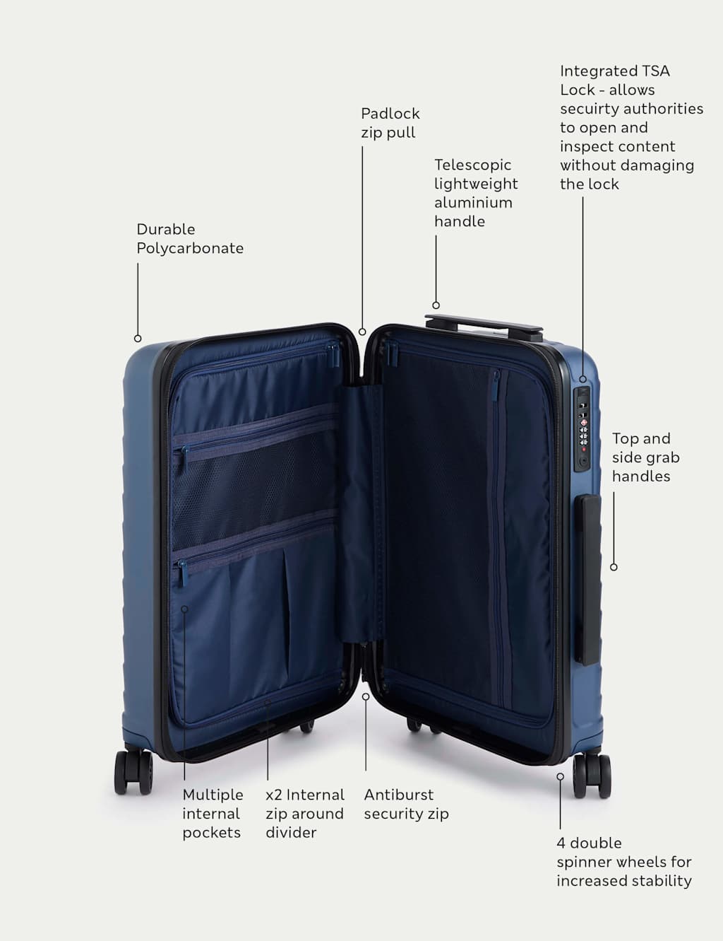 Oslo 4 Wheel Hard Shell Cabin Suitcase 7 of 7