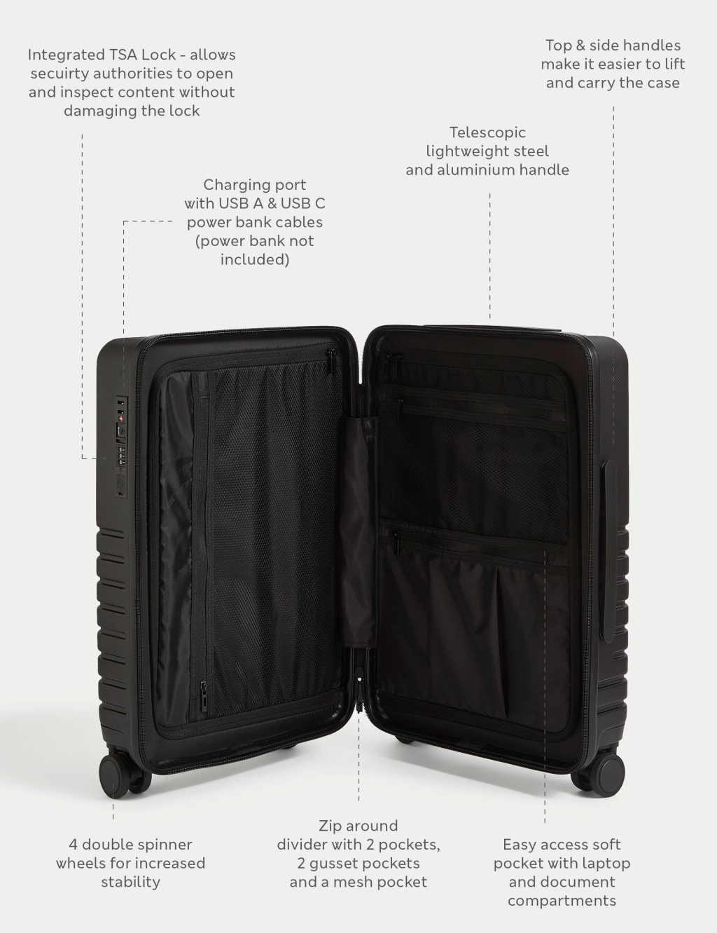 Hybrid 4 Wheel Hard Shell Cabin Suitcase 9 of 9