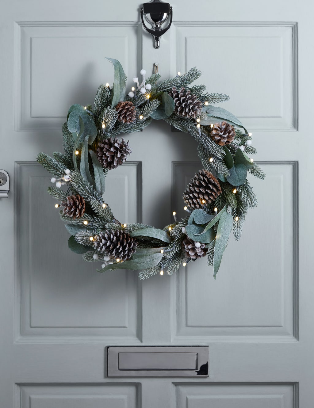Pre-Lit Snowy Pine Cone Wreath 1 of 5