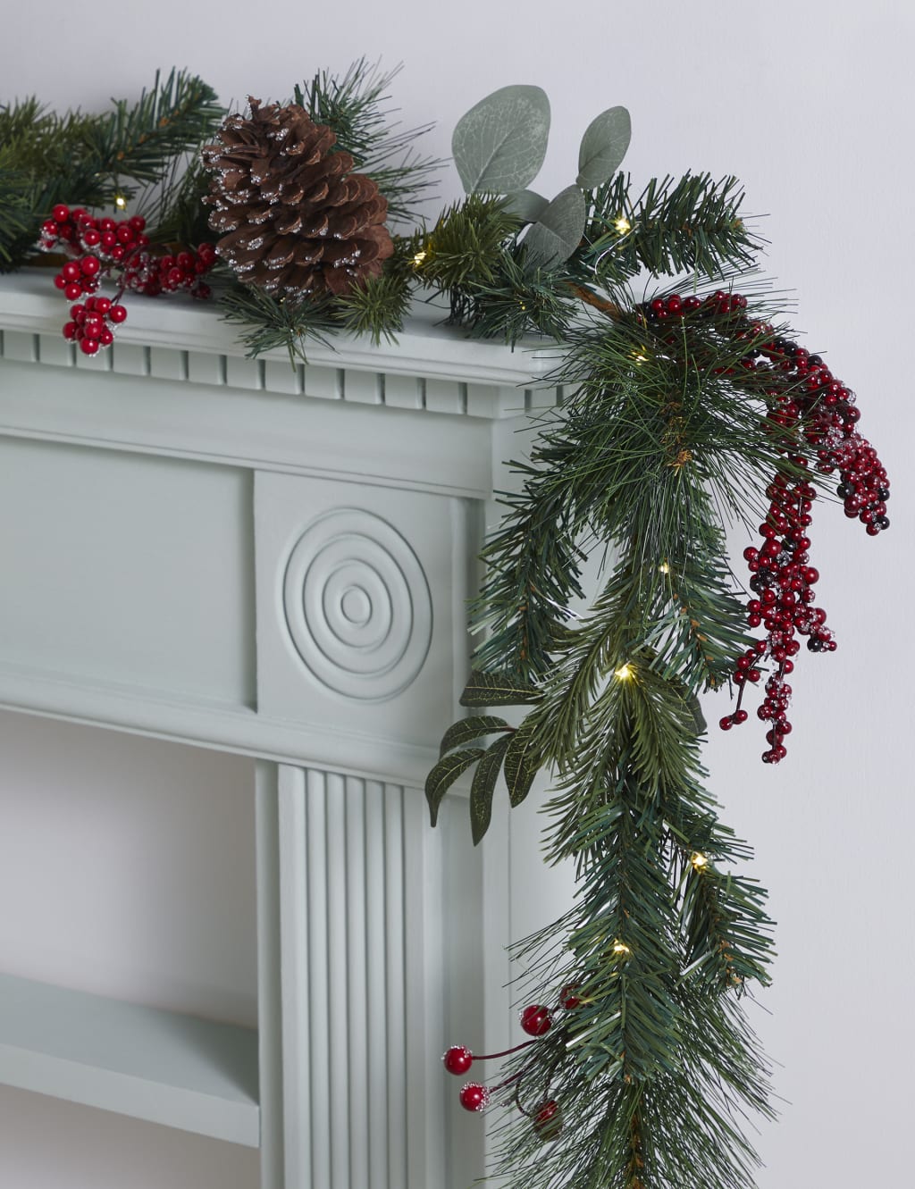 6ft Red Pre-Lit Pine Cone Garland 2 of 4
