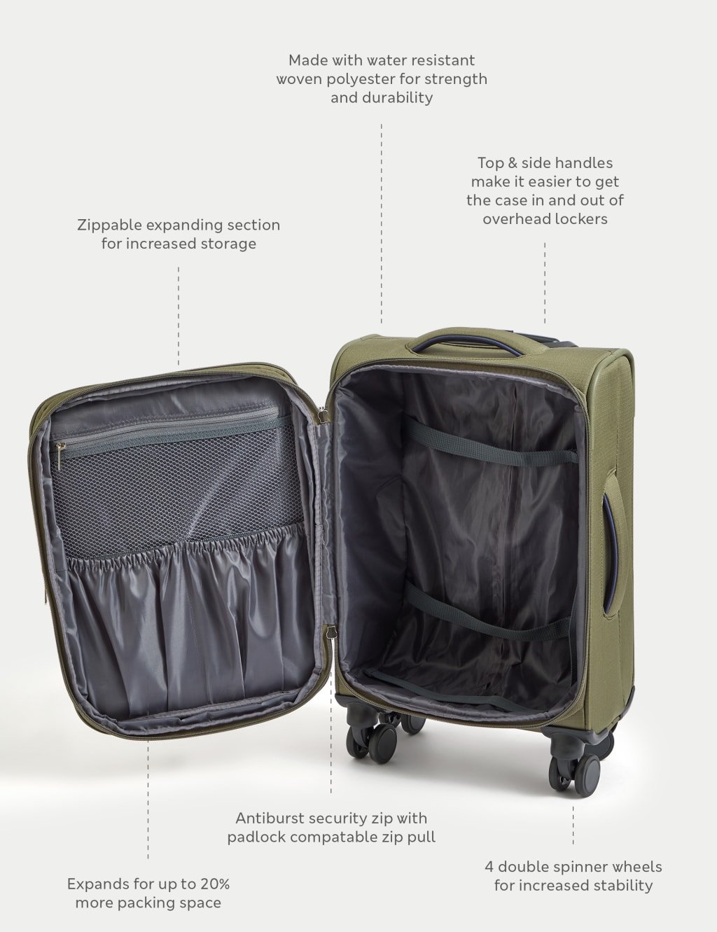 Seville 4 Wheel Soft Cabin Suitcase 9 of 9