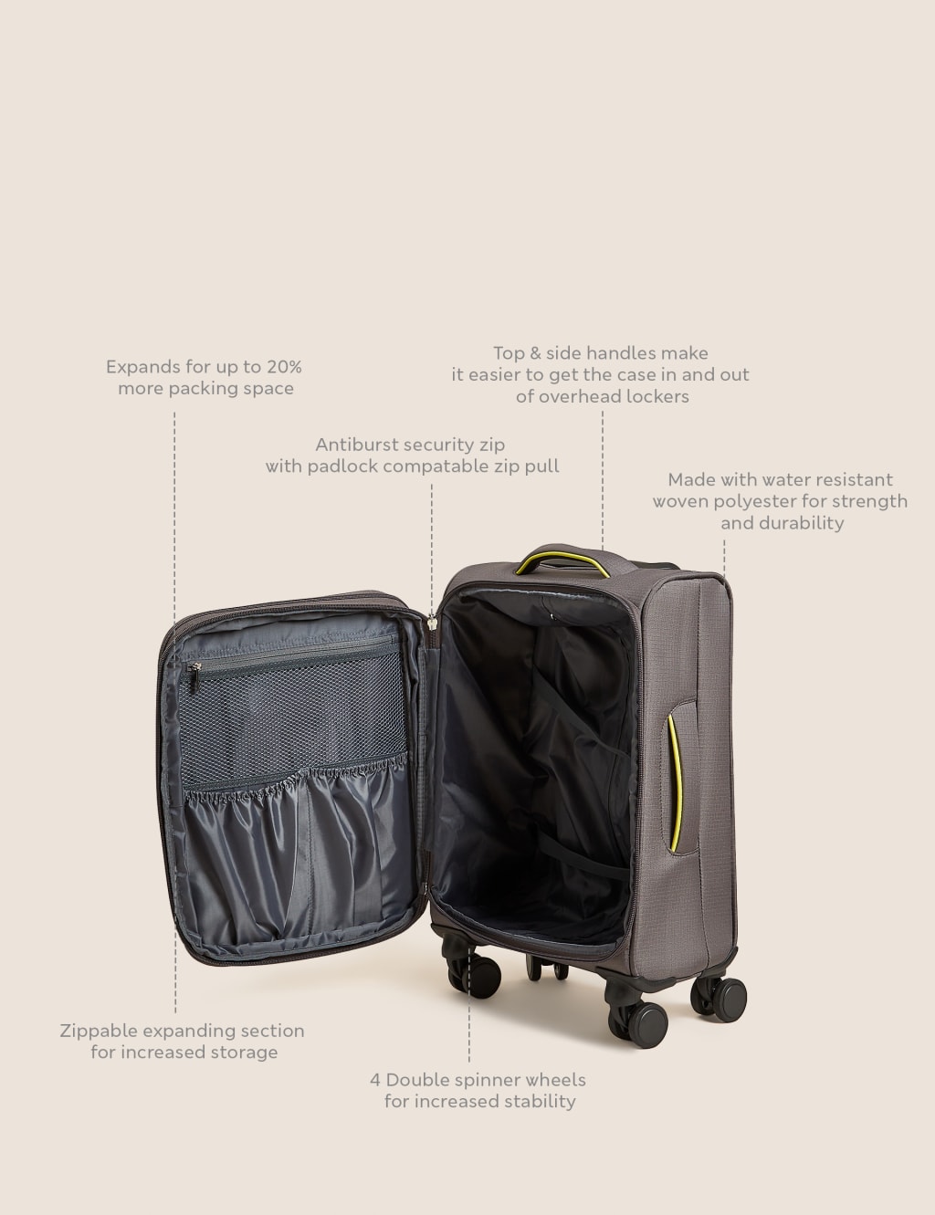 Seville 4 Wheel Soft Cabin Suitcase 6 of 7